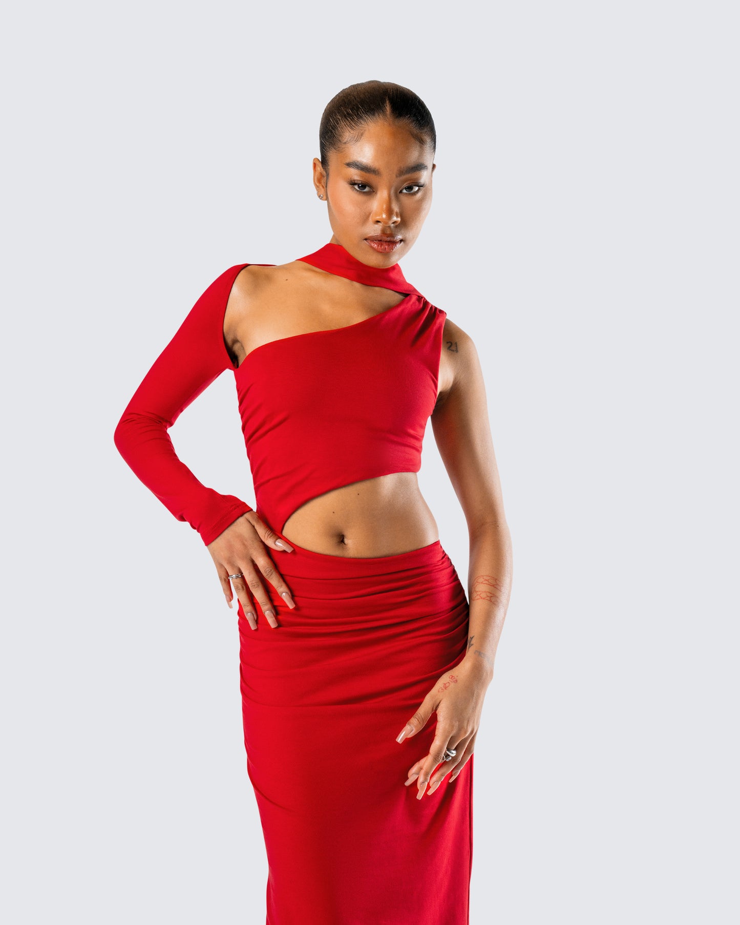 Gabrielle Red Jersey Midi Dress