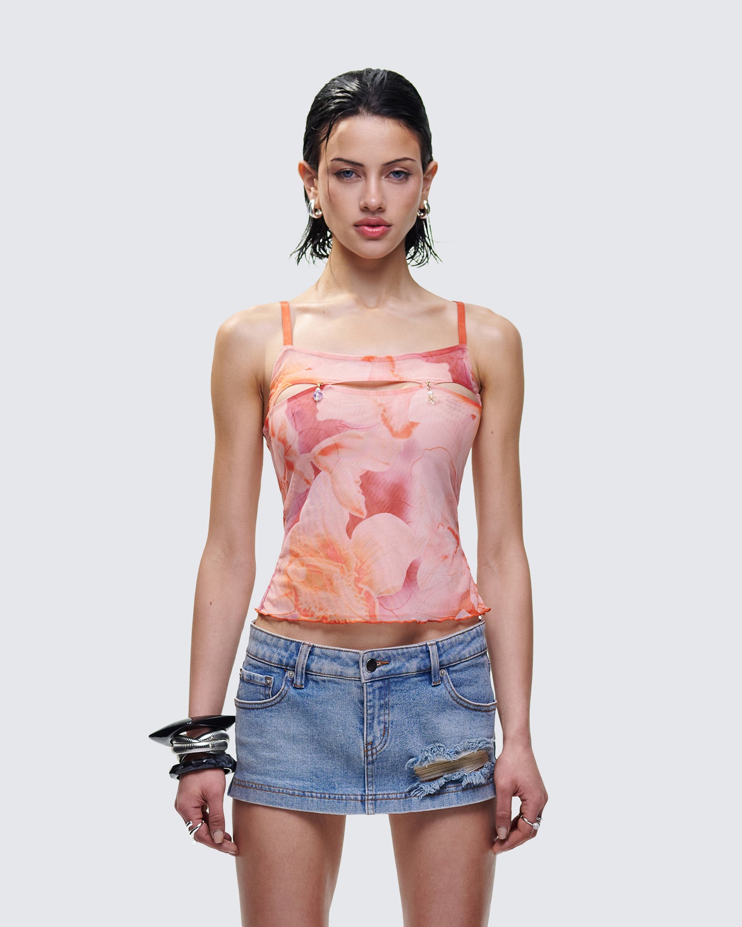 Galiana Peach Charm Cut Out Cami Top