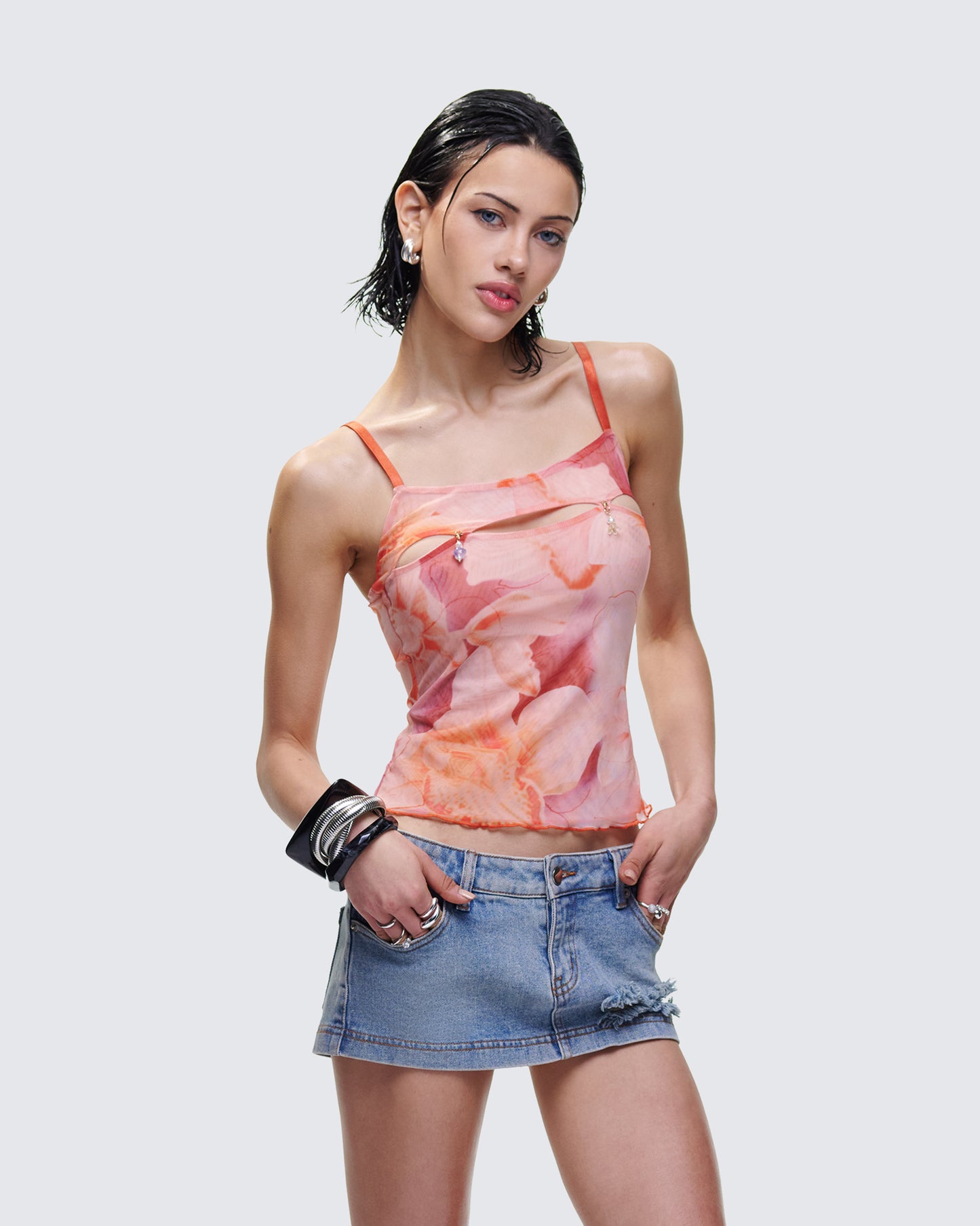 Galiana Peach Charm Cut Out Cami Top