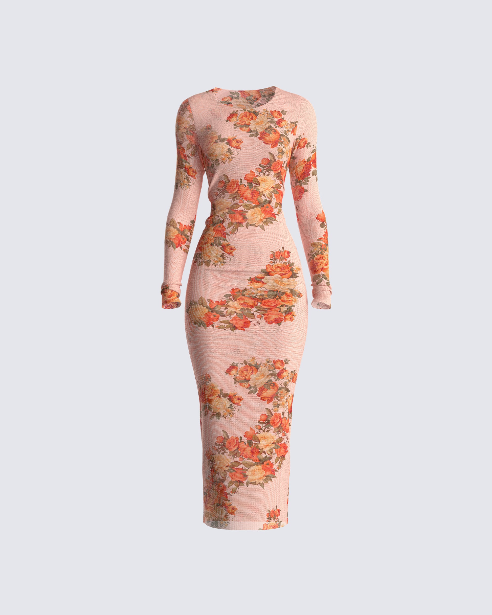 Gardenia Rose Print Mesh Midi Dress 3d product front