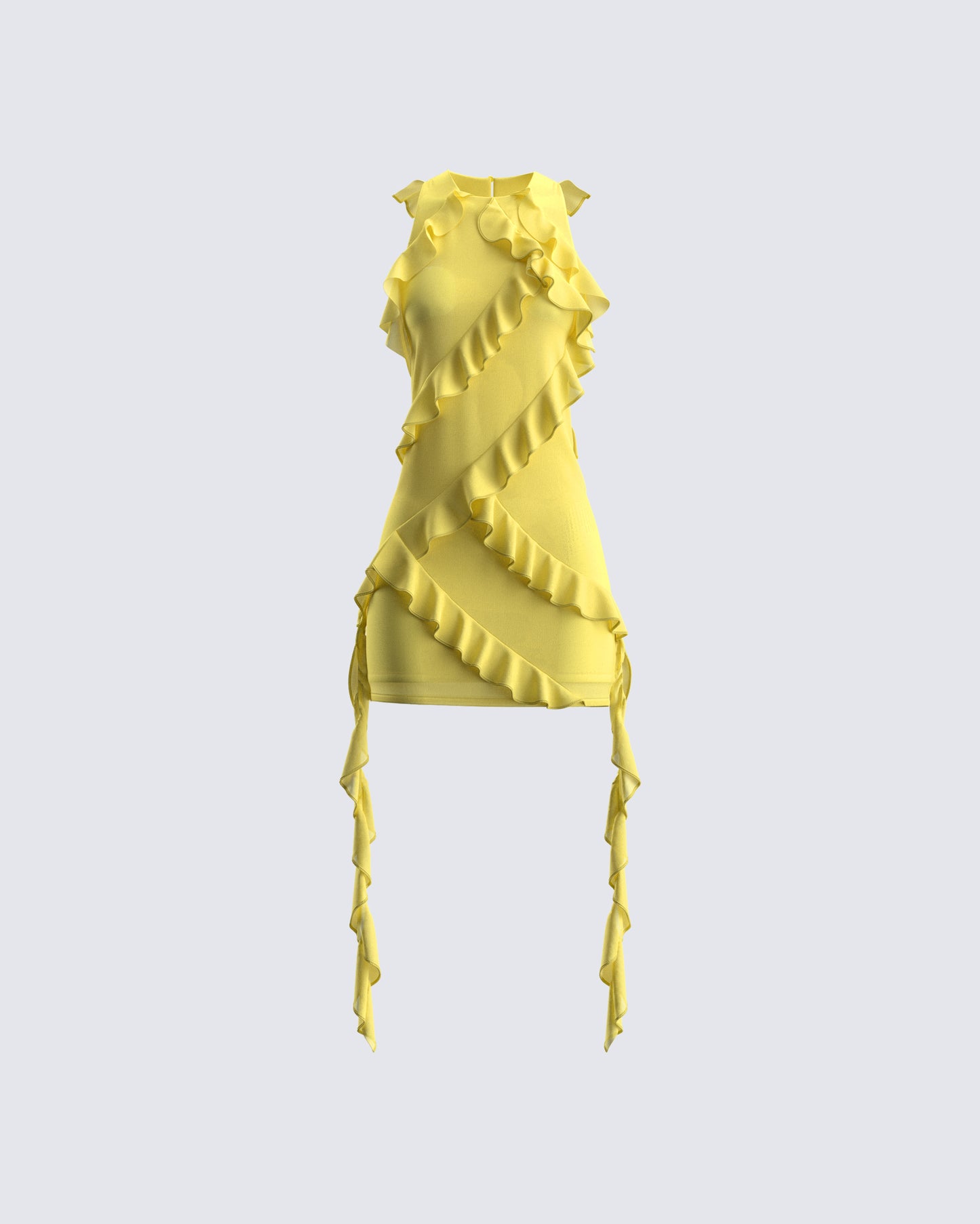 Gem Yellow Ruffle Mini Dress 3d product front