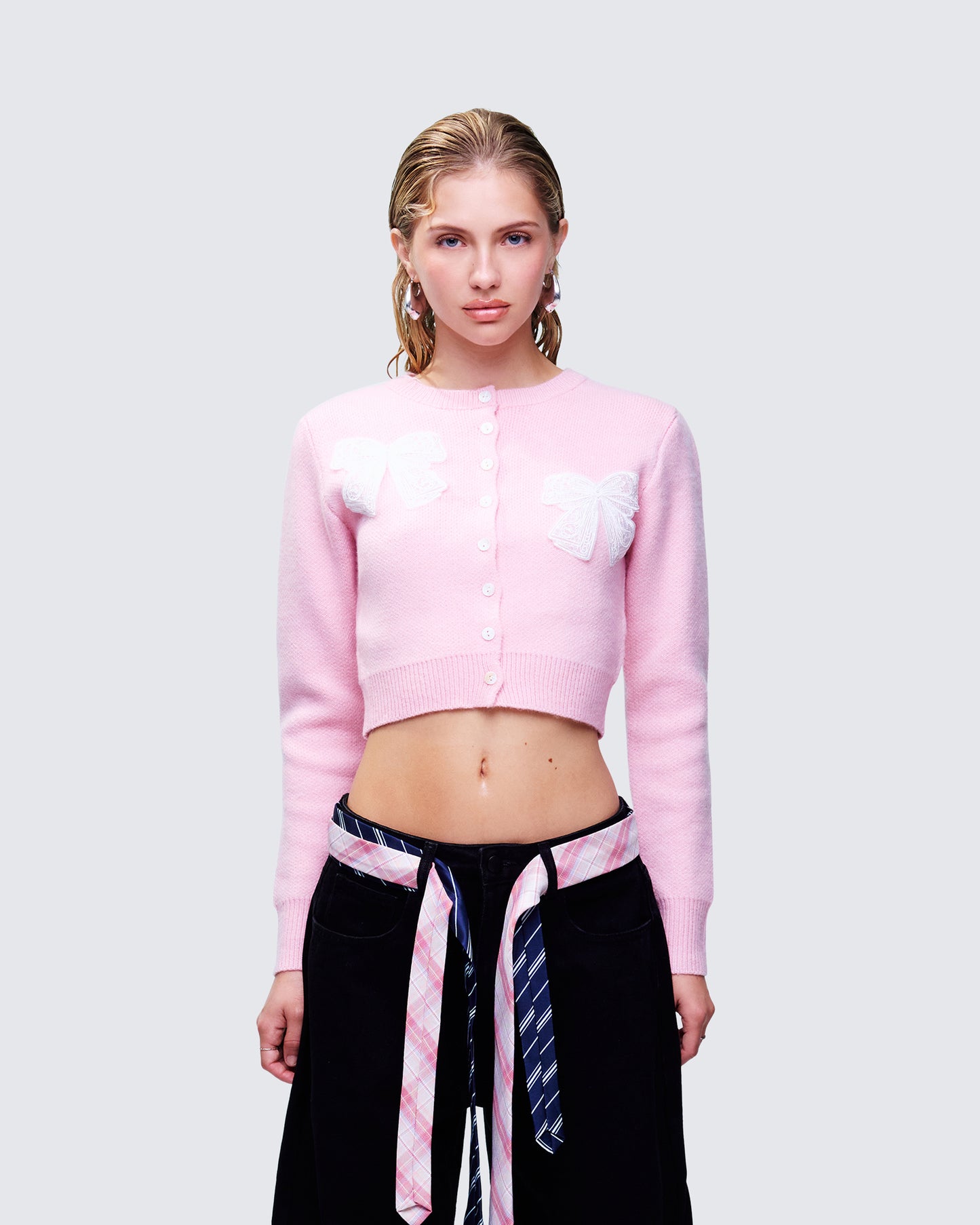 Habibah Pink Bow Detail Cardigan