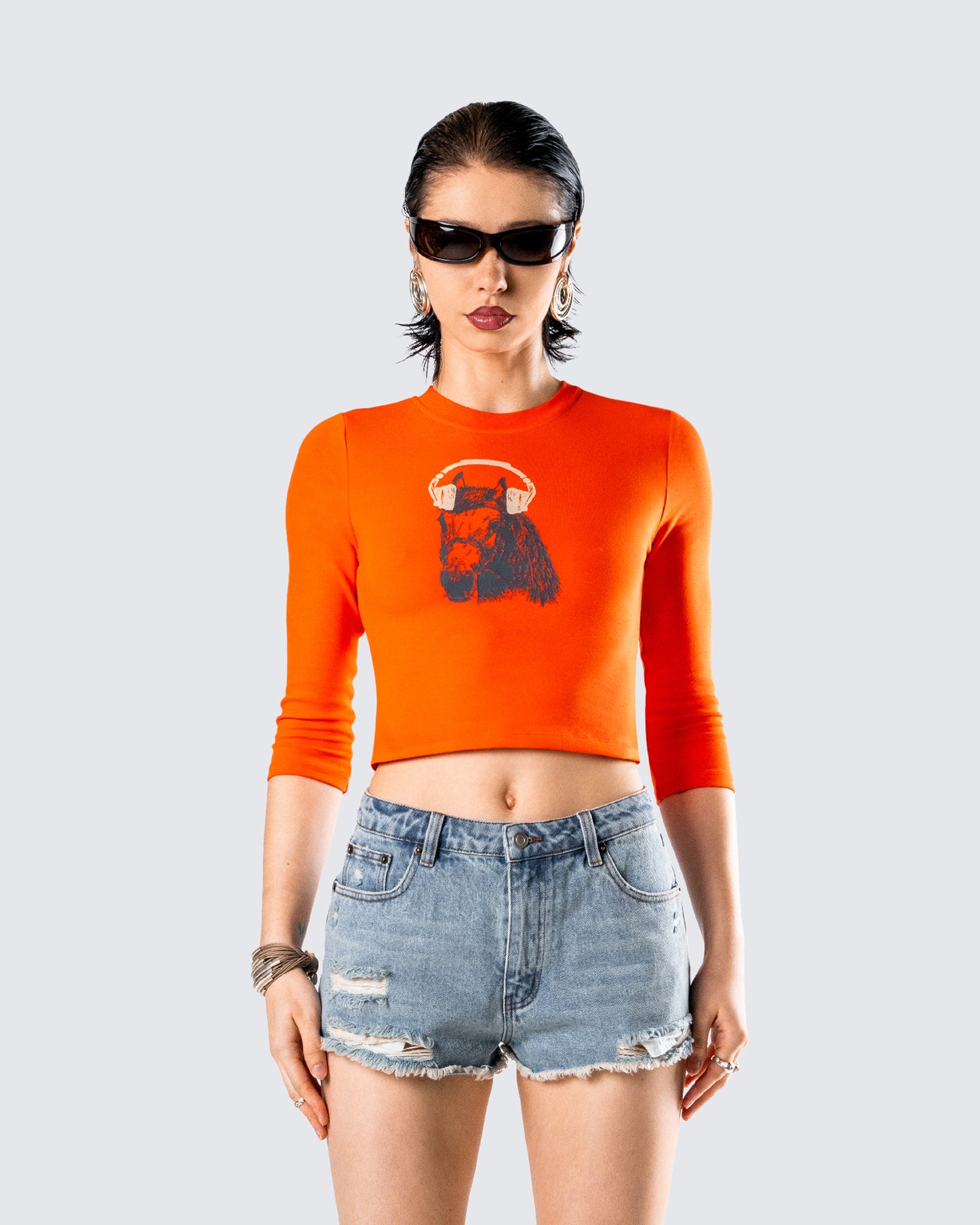 Hadleigh Orange Graphic Tee model front