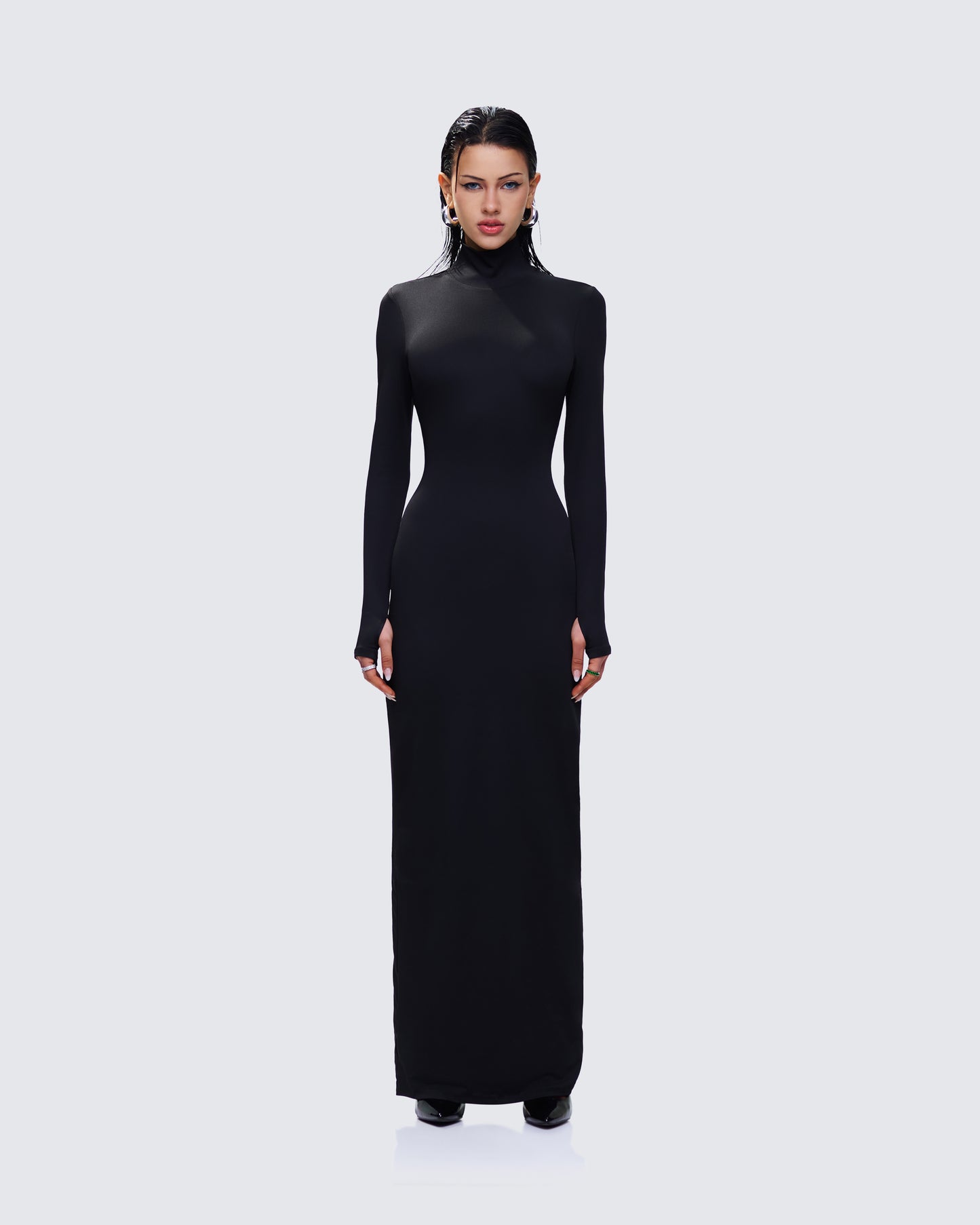 Haize Black Column Maxi Dress model front