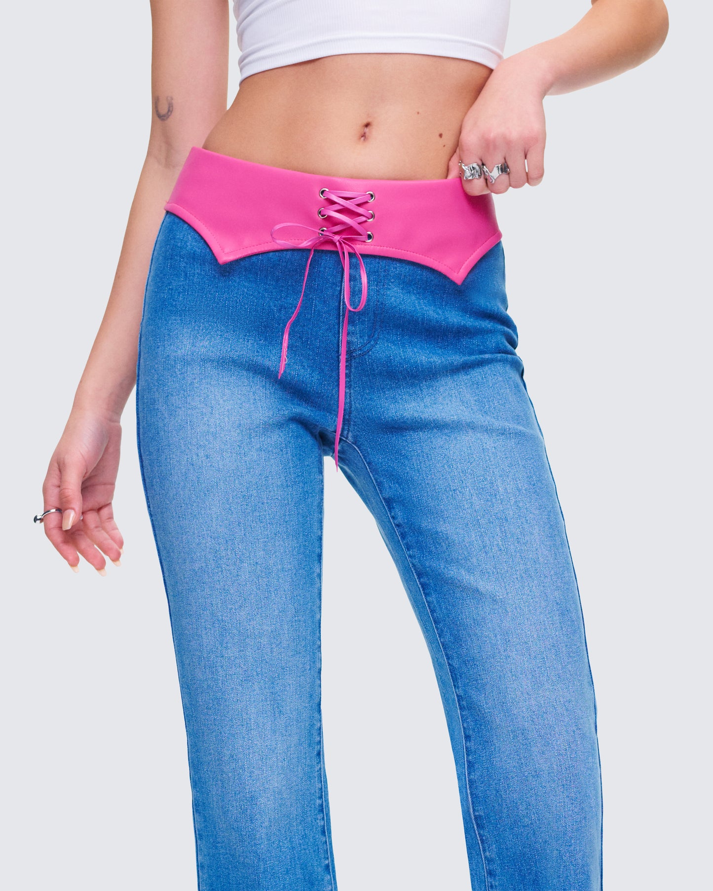 Hara Blue Low Rise Foldover Jean