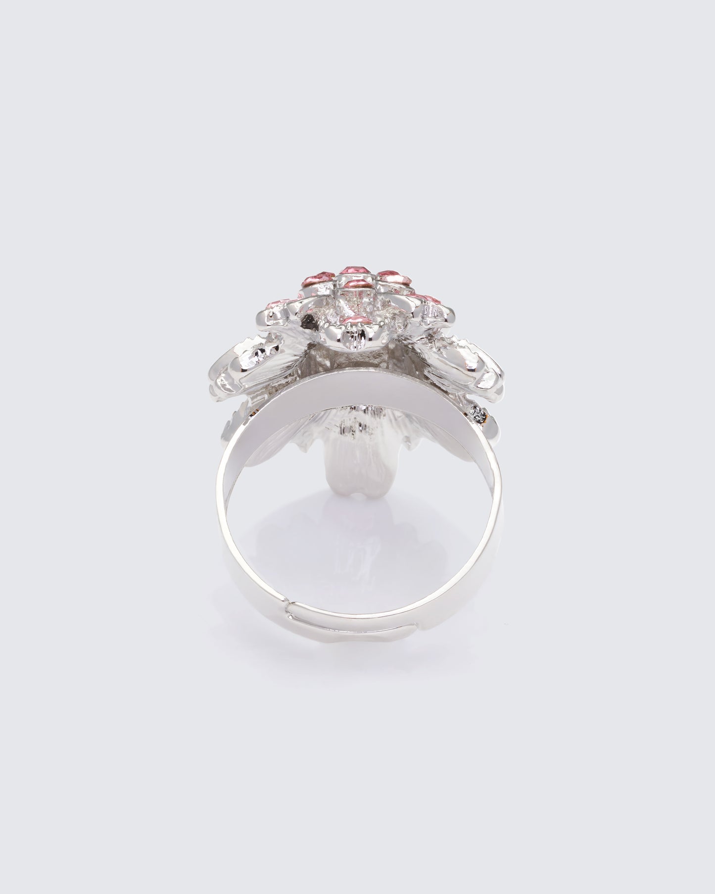 Harmony Silver Pink Flower Adjustable Ring