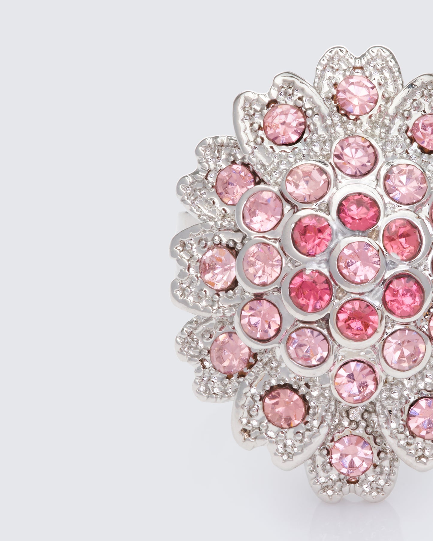 Harmony Silver Pink Flower Adjustable Ring