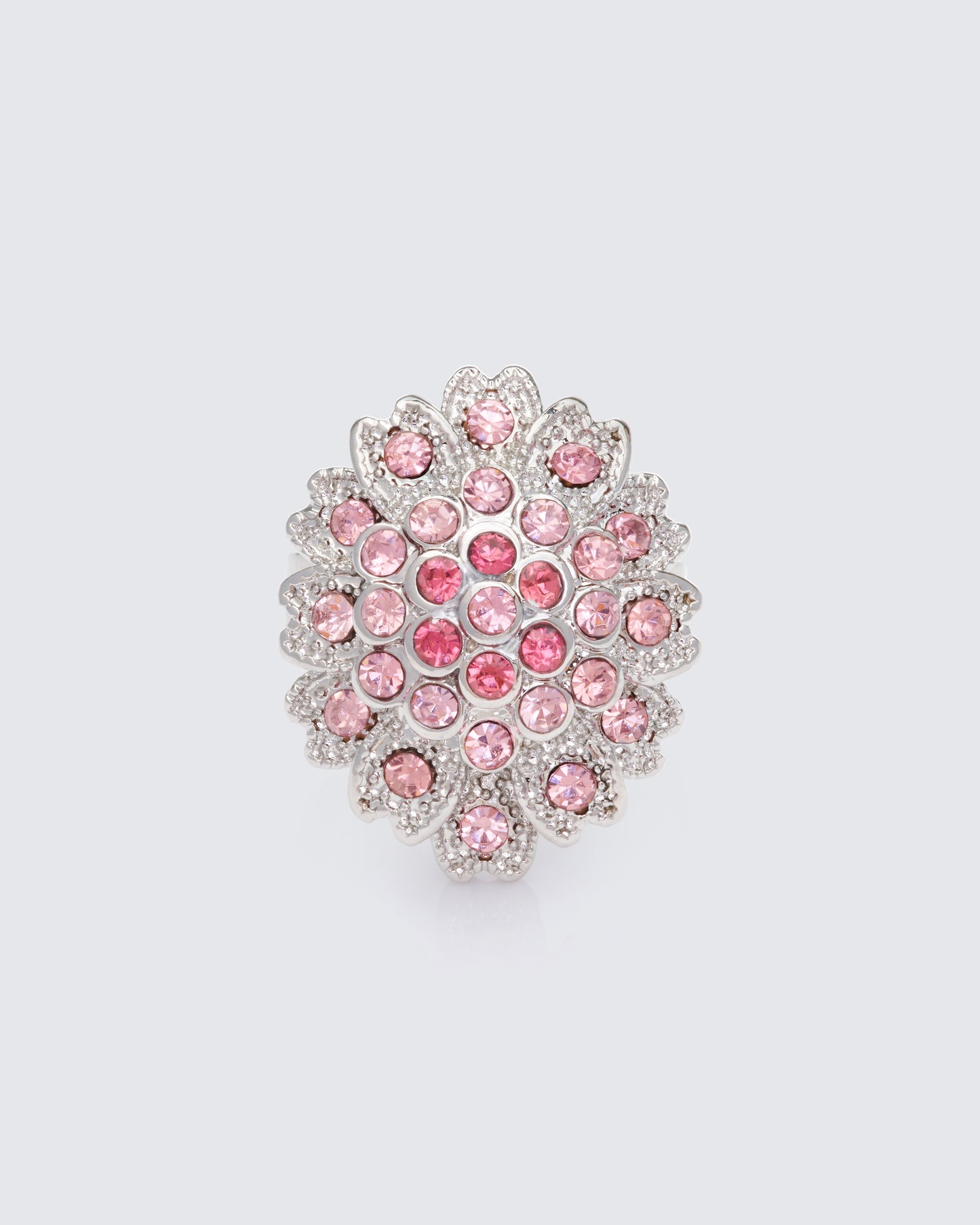 Harmony Silver Pink Flower Adjustable Ring
