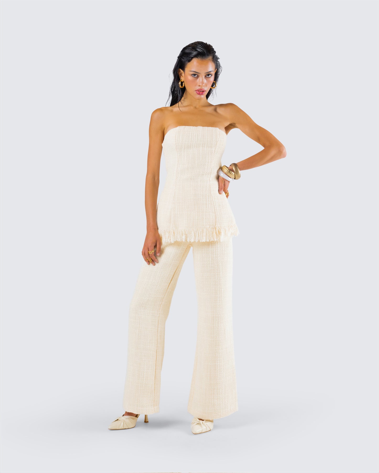 Havanah Ivory Tweed Strapless Top