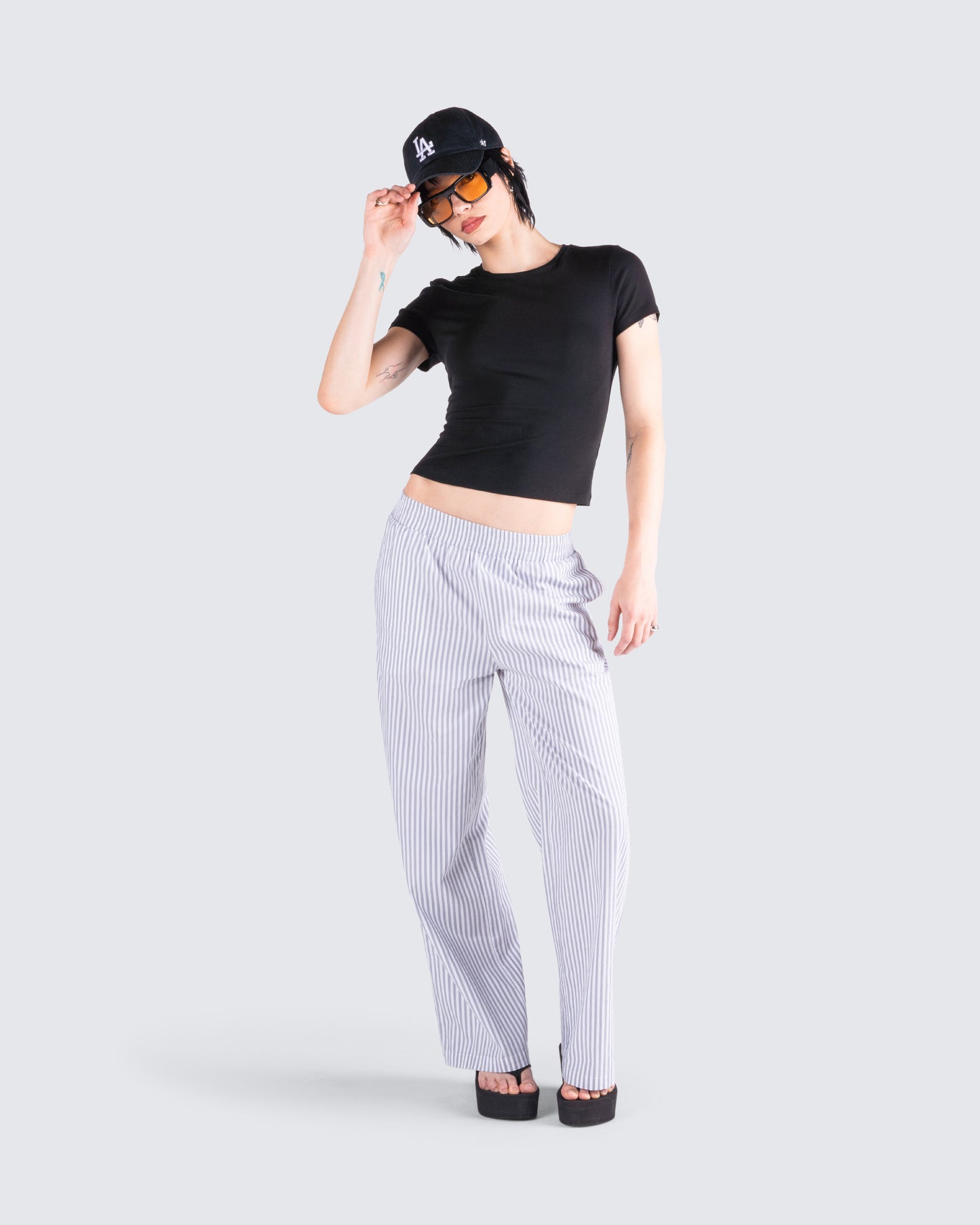 Hetty Grey Stripe Poplin Pant
