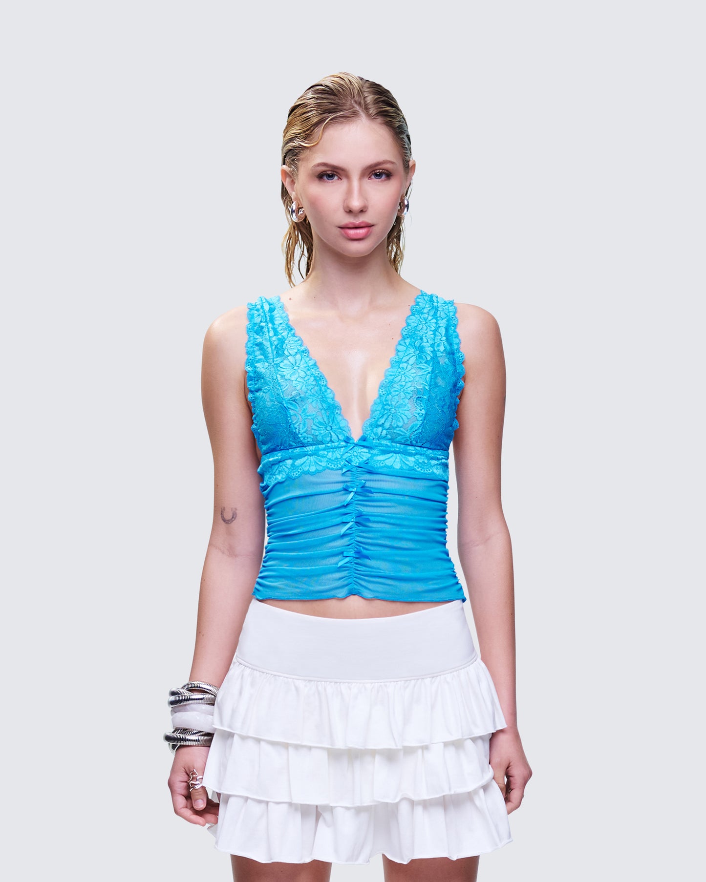 Hyacinth Blue Floral Bow Detail Top