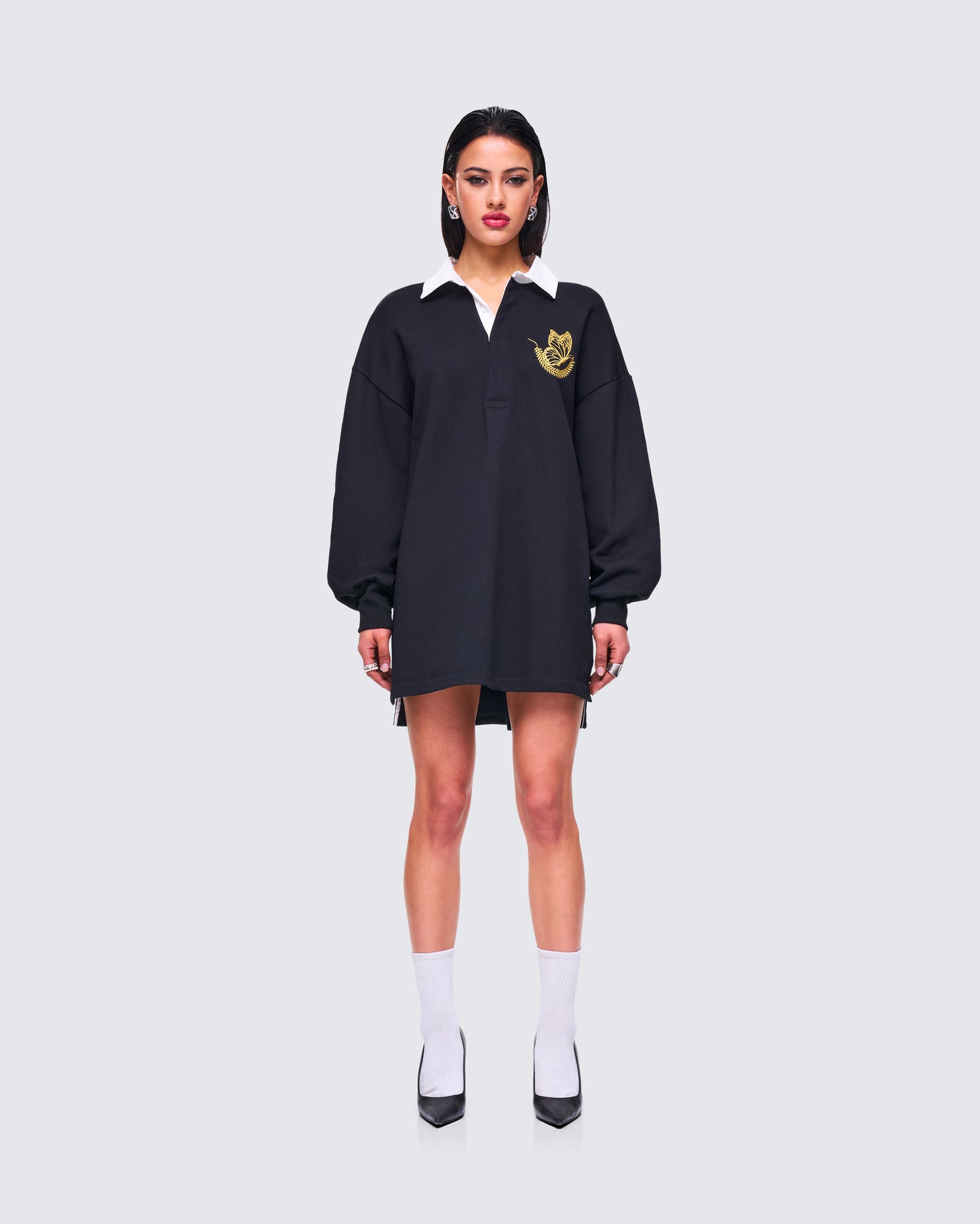 Iden Black Rugby Polo Dress model front
