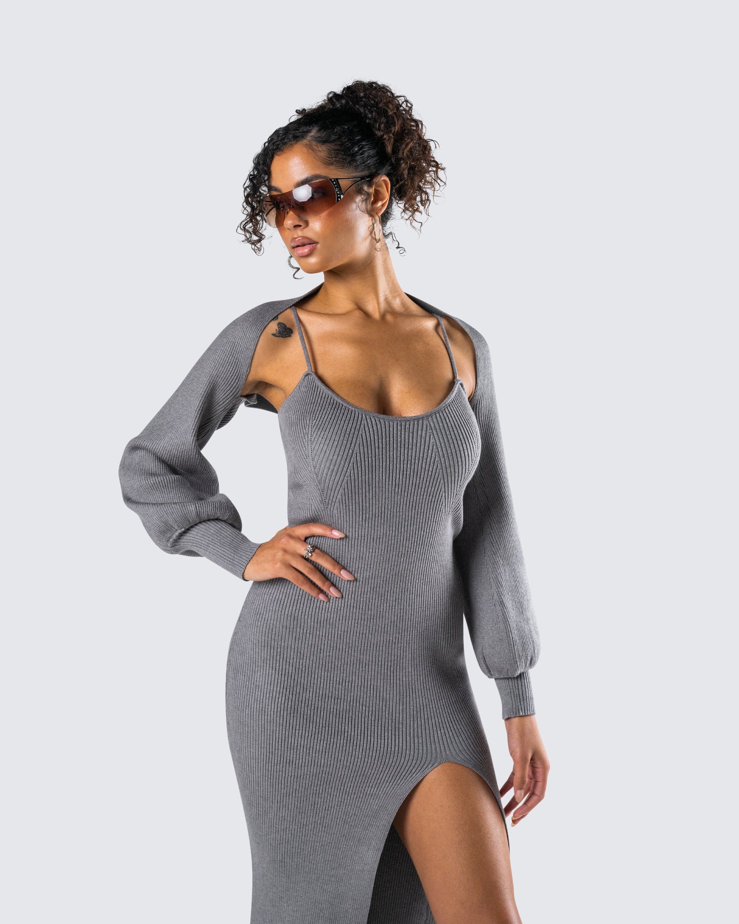 Ilana Grey Rib Shrug Sweater Top