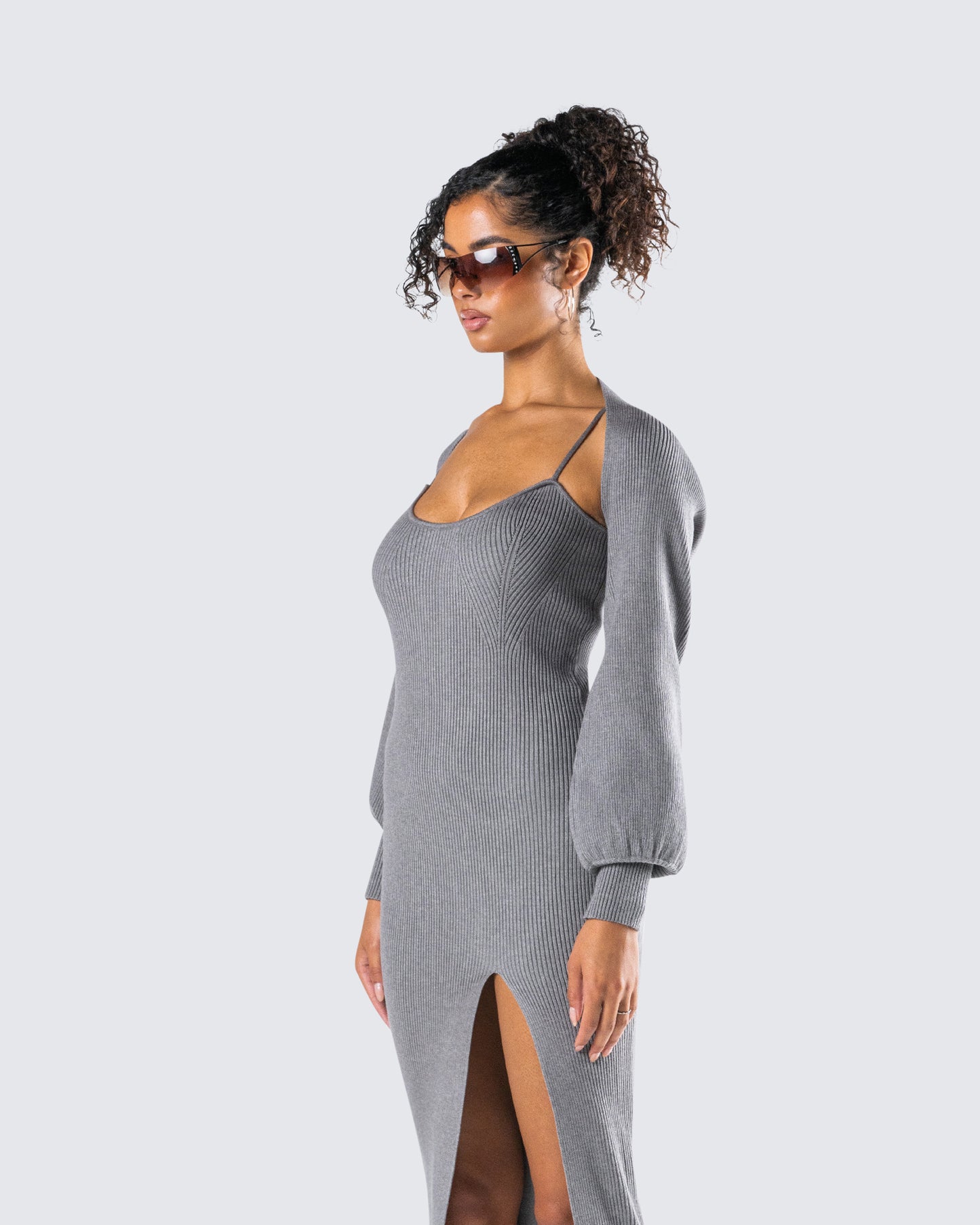 Ilana Grey Rib Shrug Sweater Top