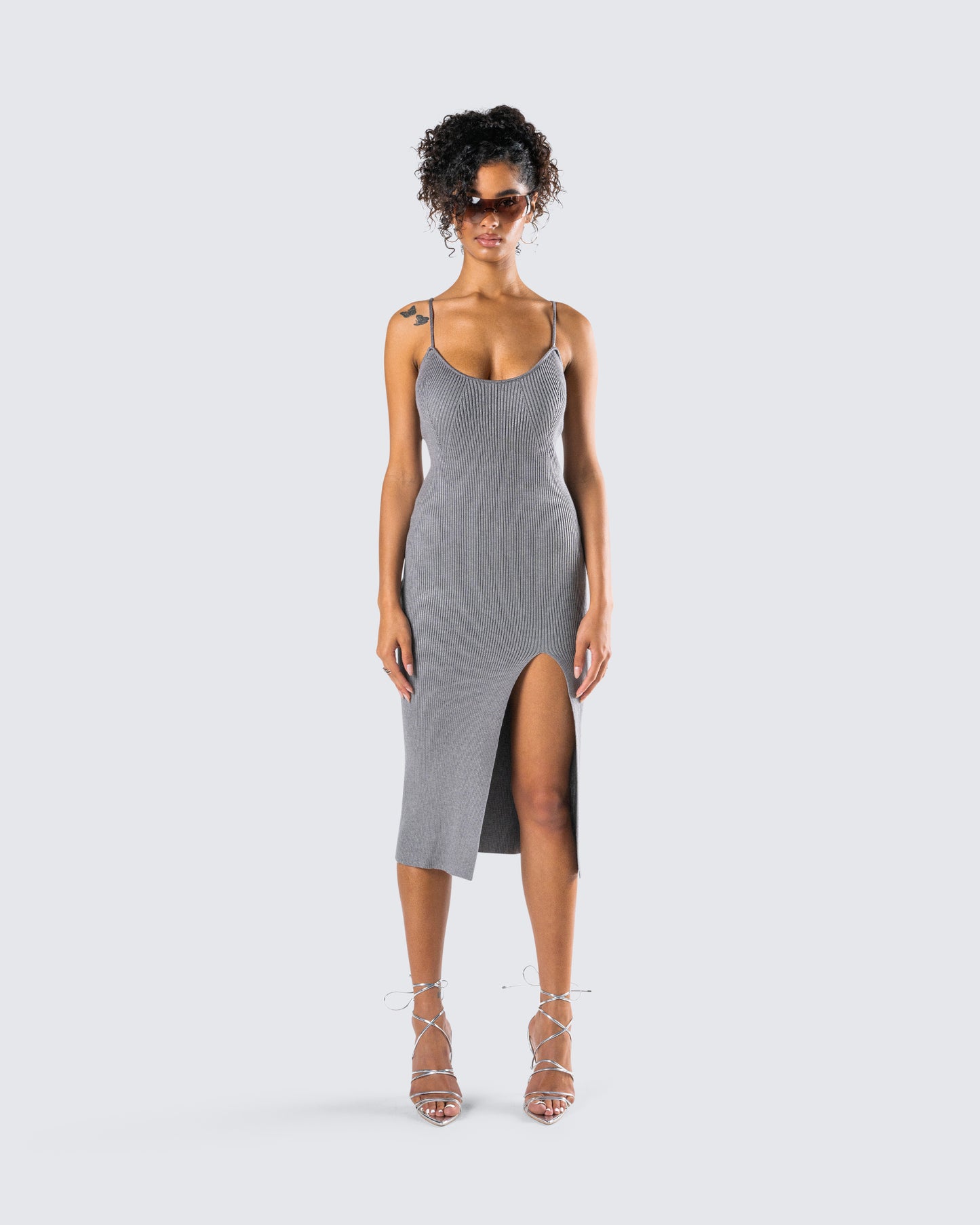 Ilana Grey Rib Sweater Dress