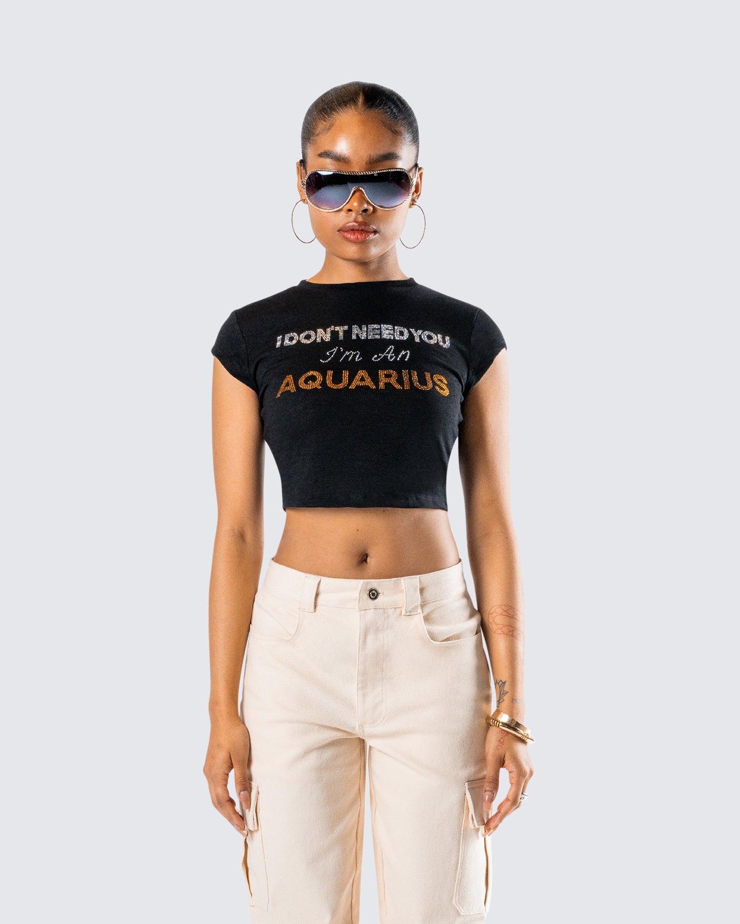 Ilse Black Aquarius Rhinestone Top model front