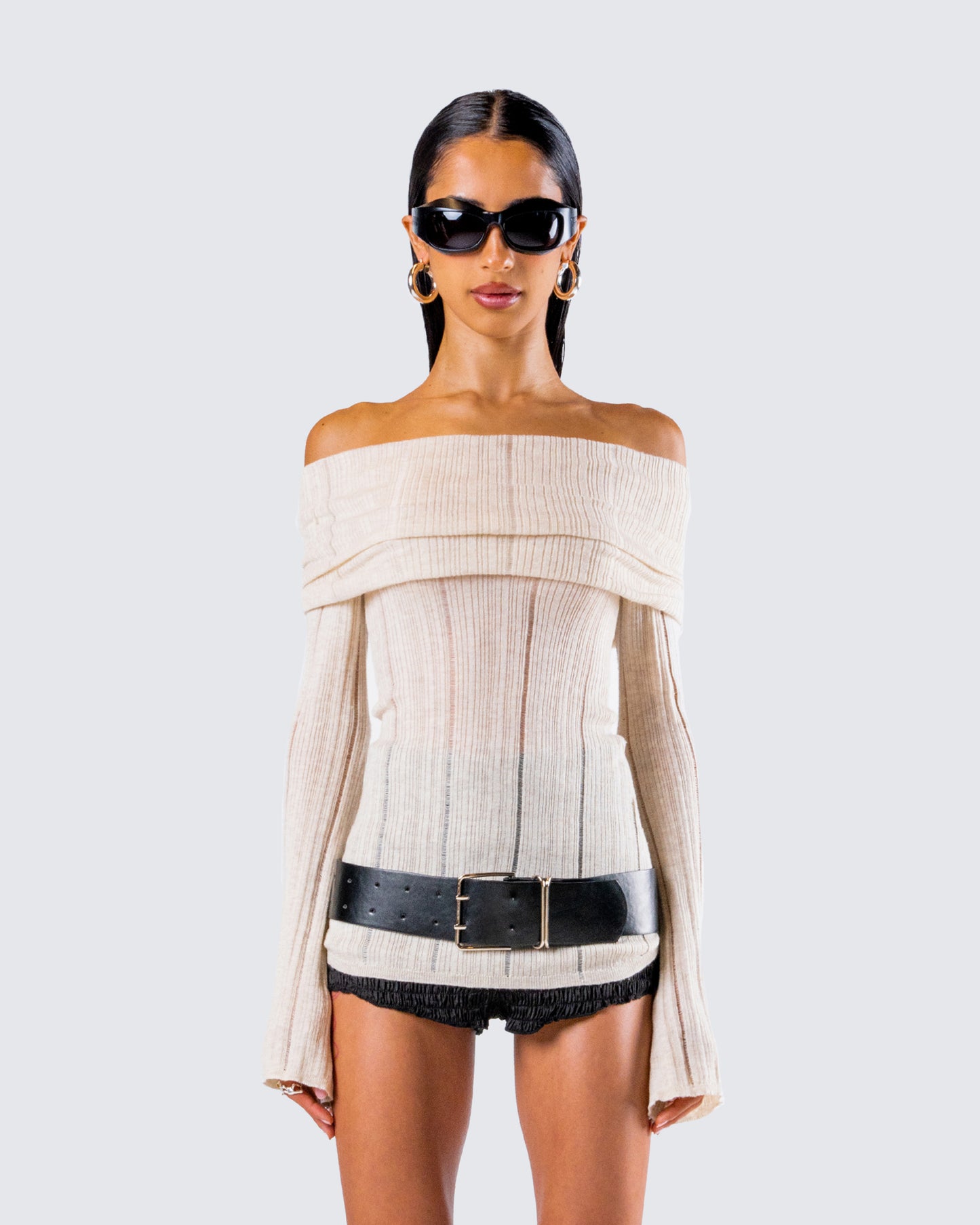 Imelda Ivory Off Shoulder Top model front