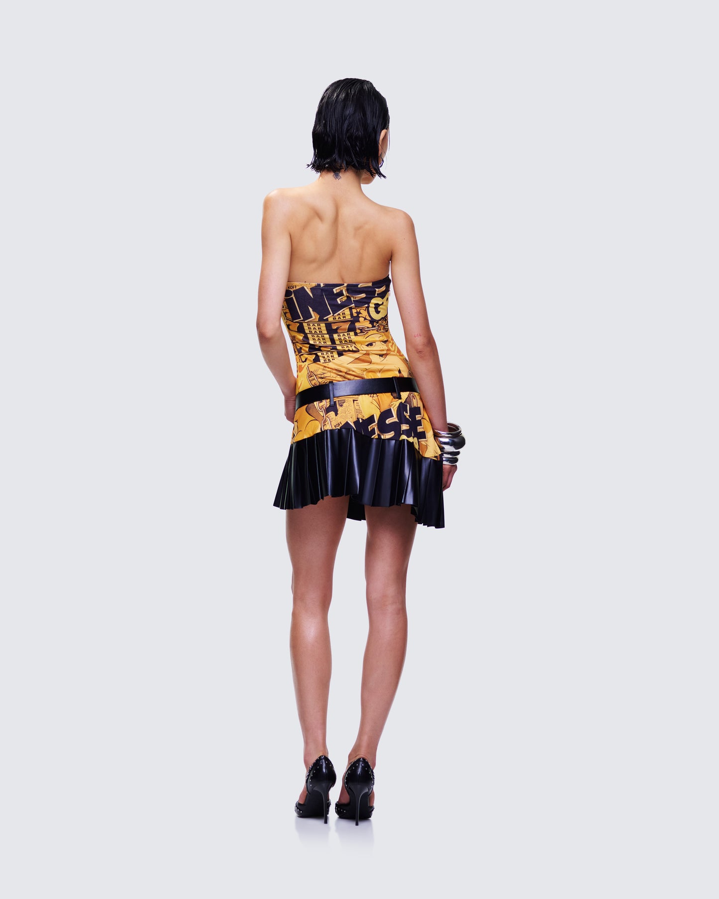Isabeau Printed Pleated Drop Waist Mini Dress