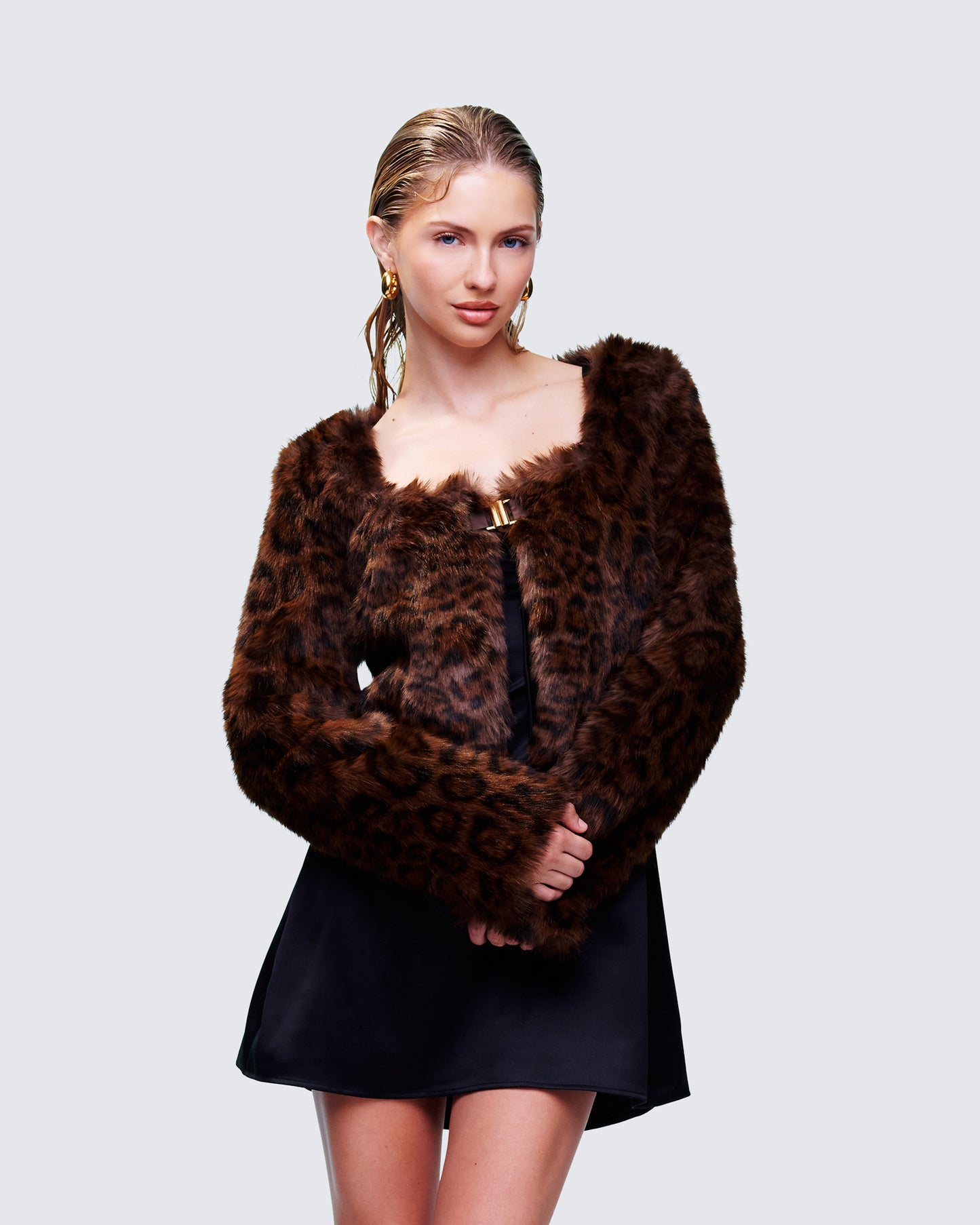 Isola Brown Faux Fur Cropped Jacket
