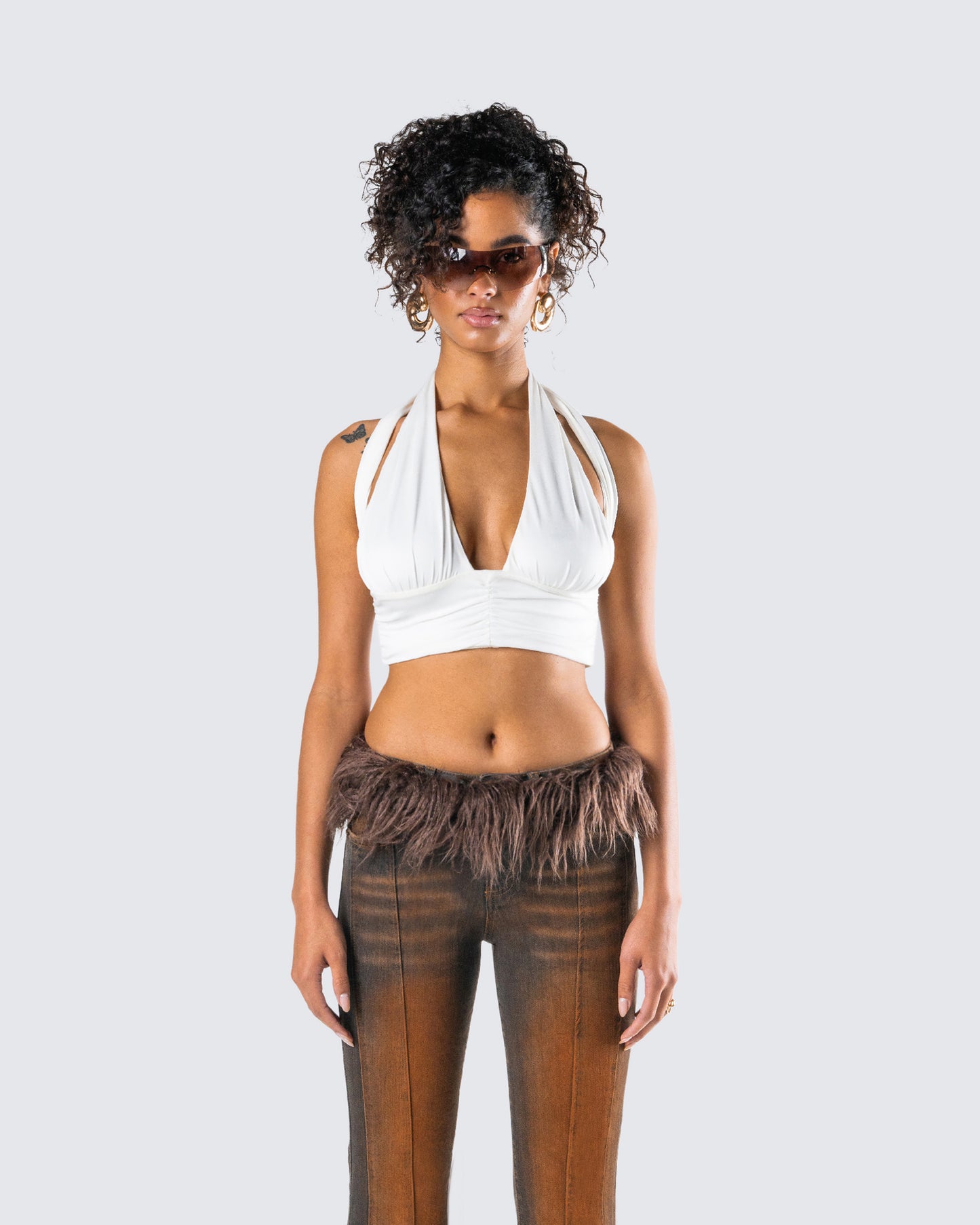 Iyanu Ivory Jersey Halter Top