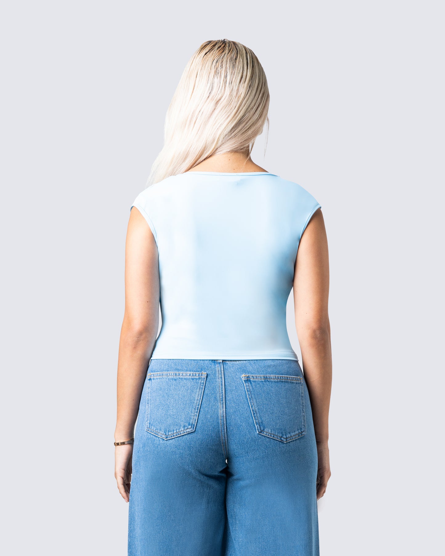 Indie Baby Blue Jersey Cut Out Top