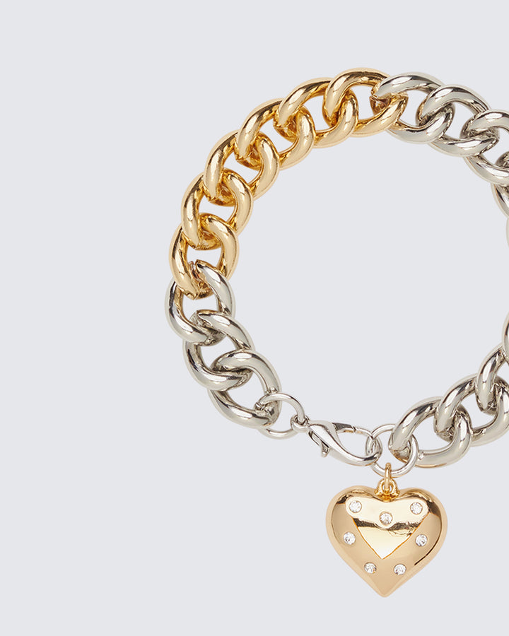 Jaiah Two-Tone Heart Charm Bracelet