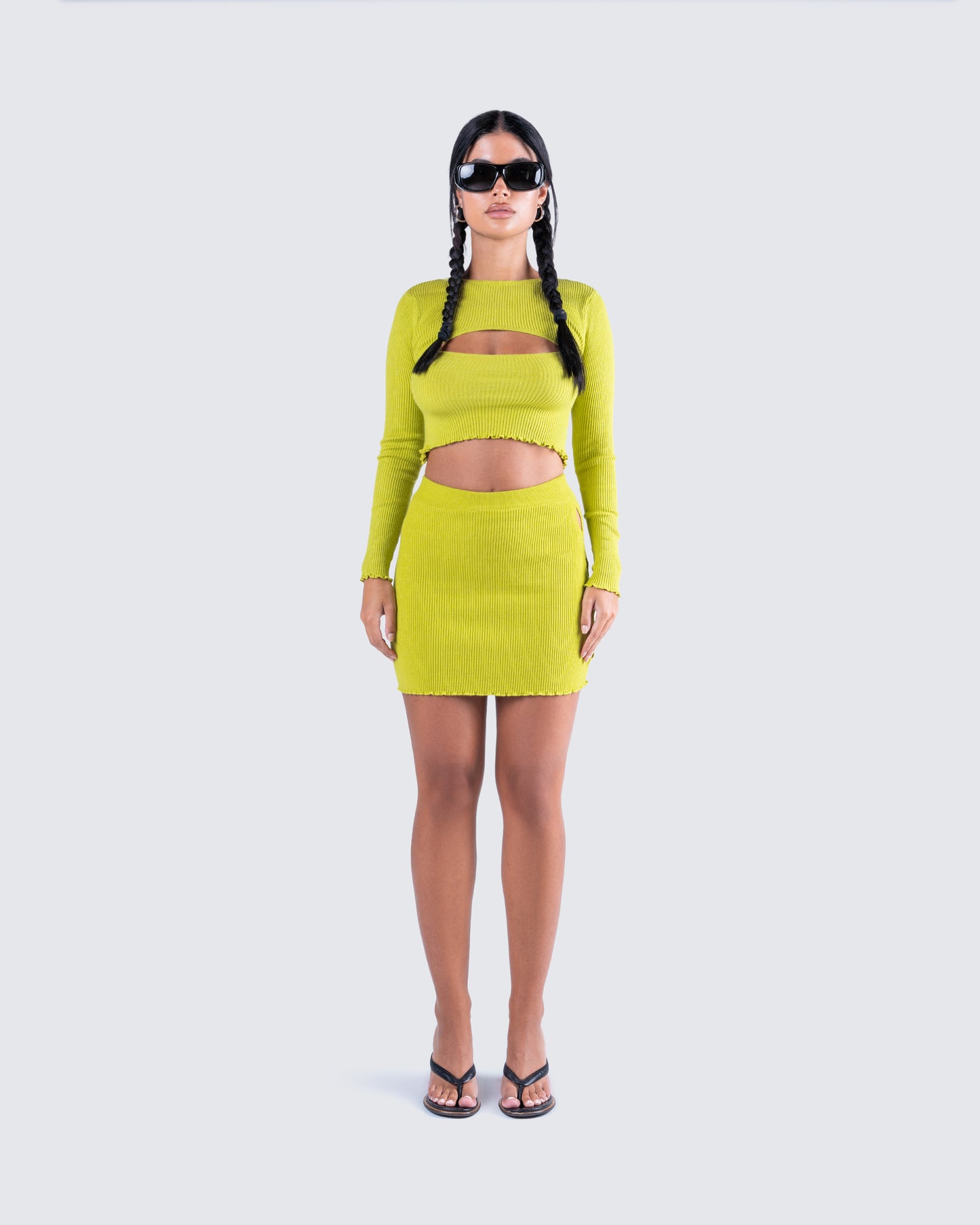 Janelle Green Knit Set model front
