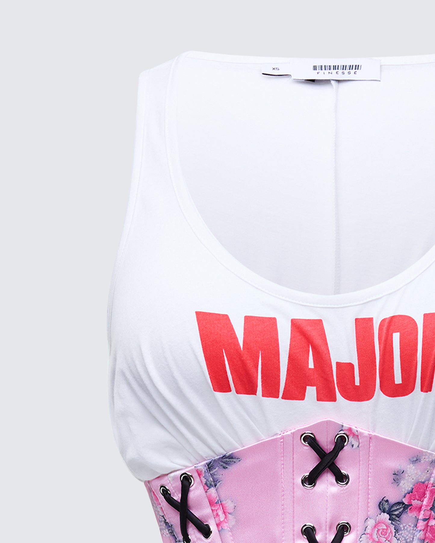 Jaxian Multi Printed Satin Jersey Mix Corset Top