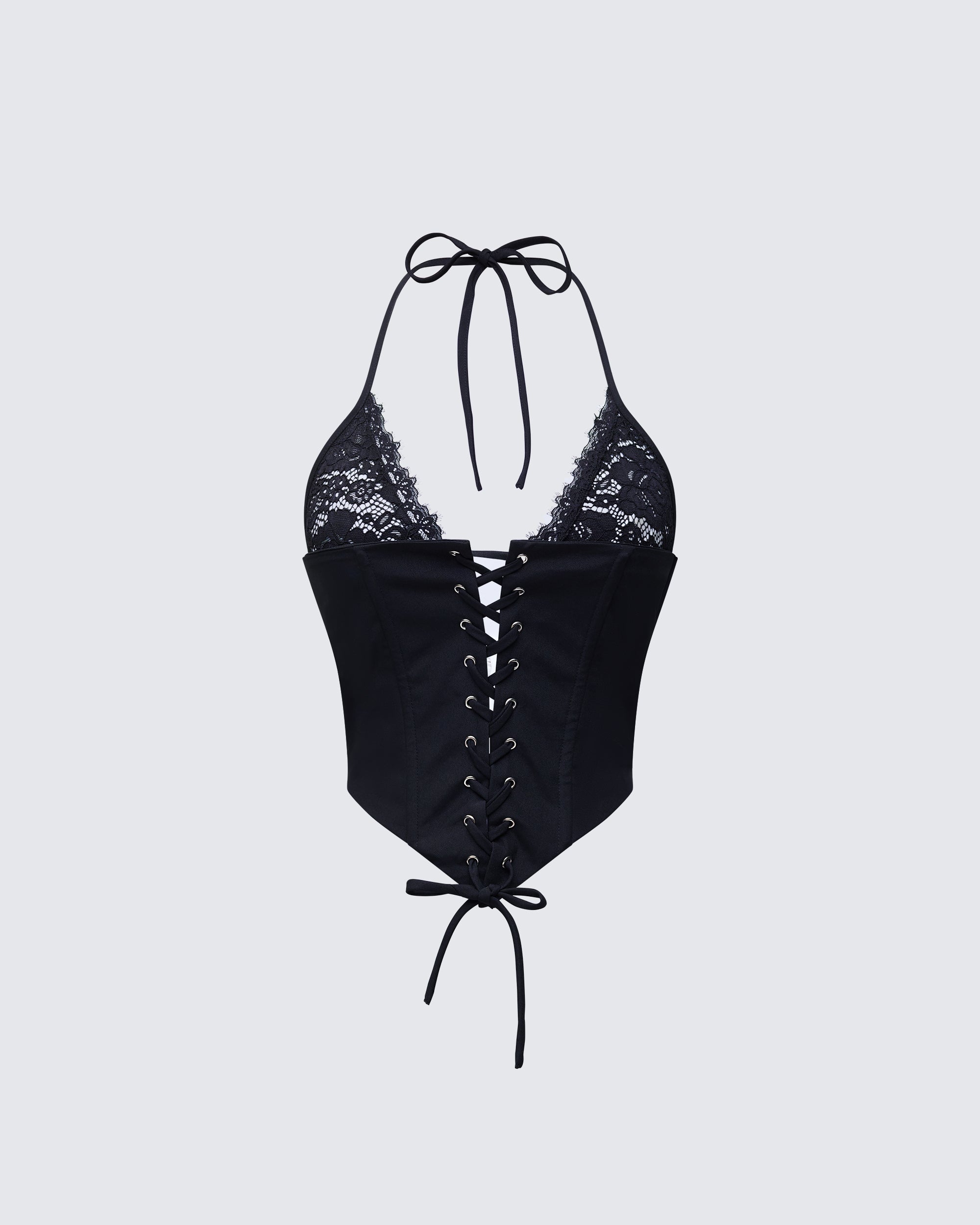 Black Lace Halter Corset Top - Lace-Up Bustier – FINESSE