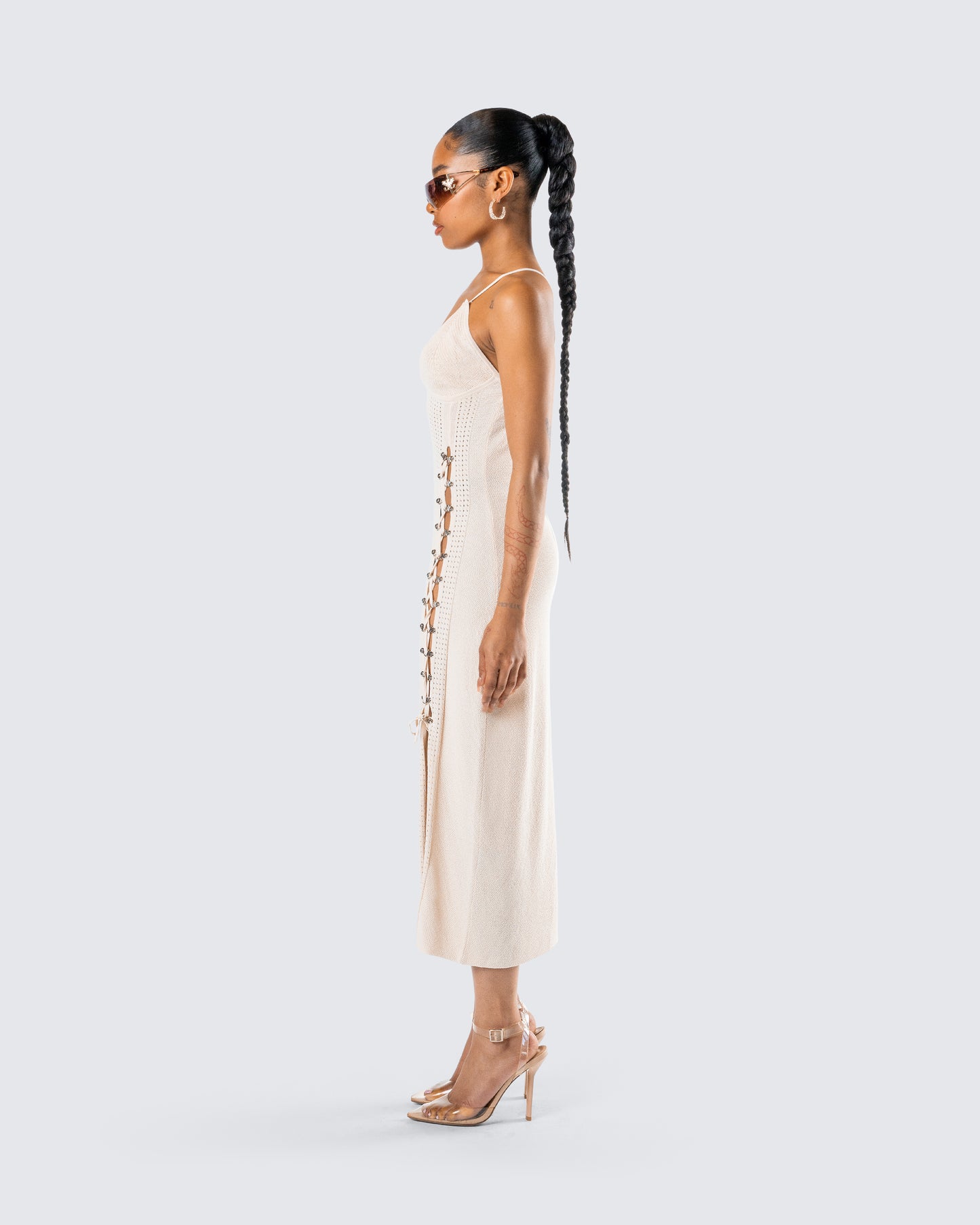 Jing Ivory Crochet Knit Midi Dress