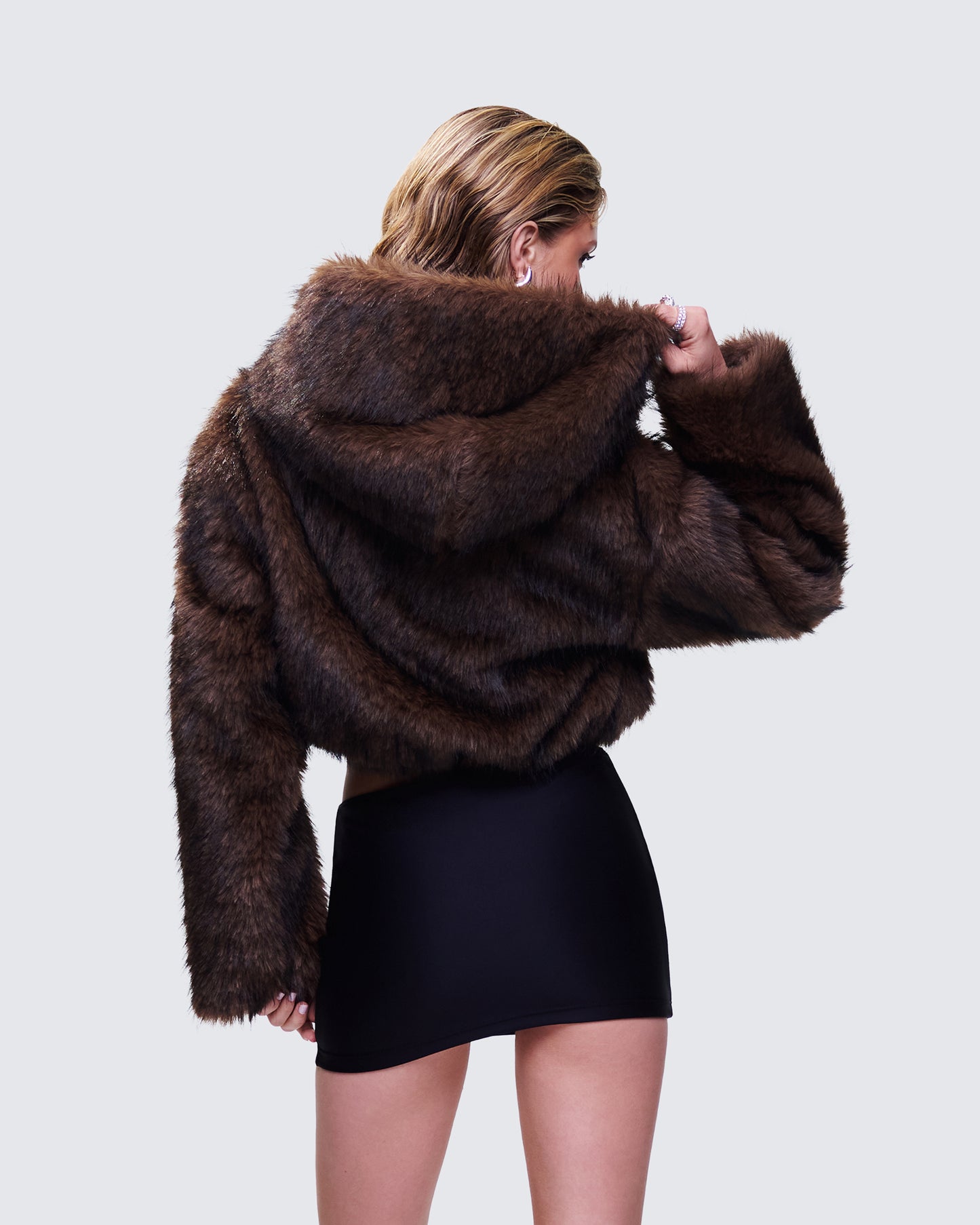 Joaquina Brown Fur Cropped Coat