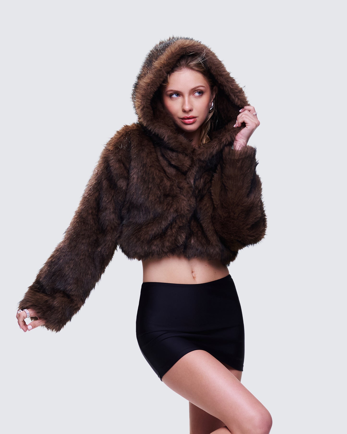 Joaquina Brown Fur Cropped Coat