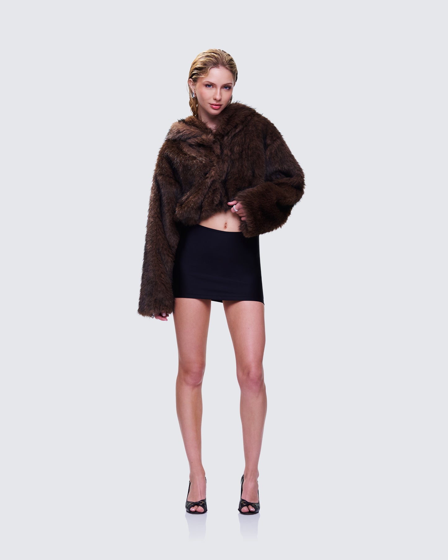 Joaquina Brown Fur Cropped Coat