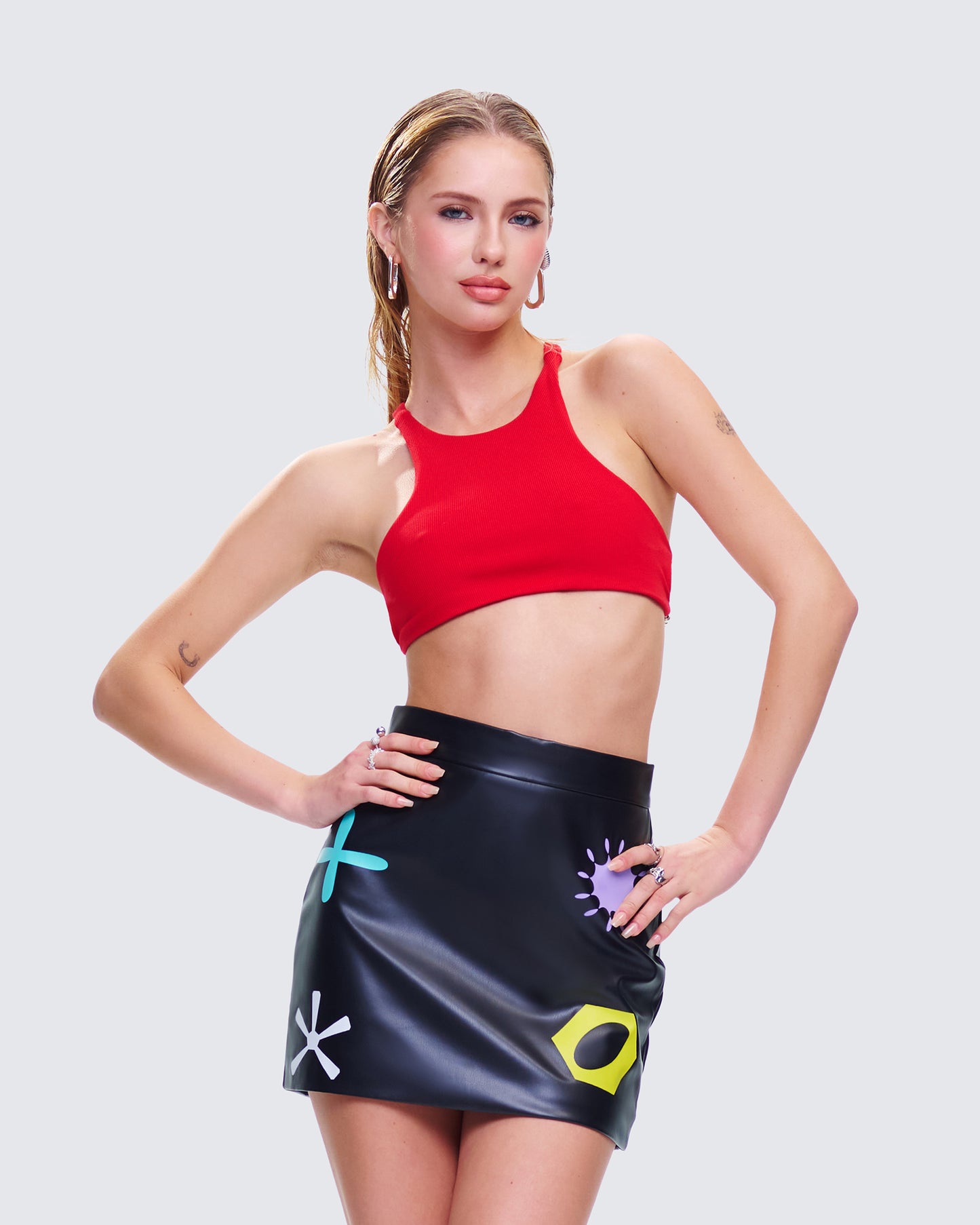 Jordy Red Rib Cropped Racer Top
