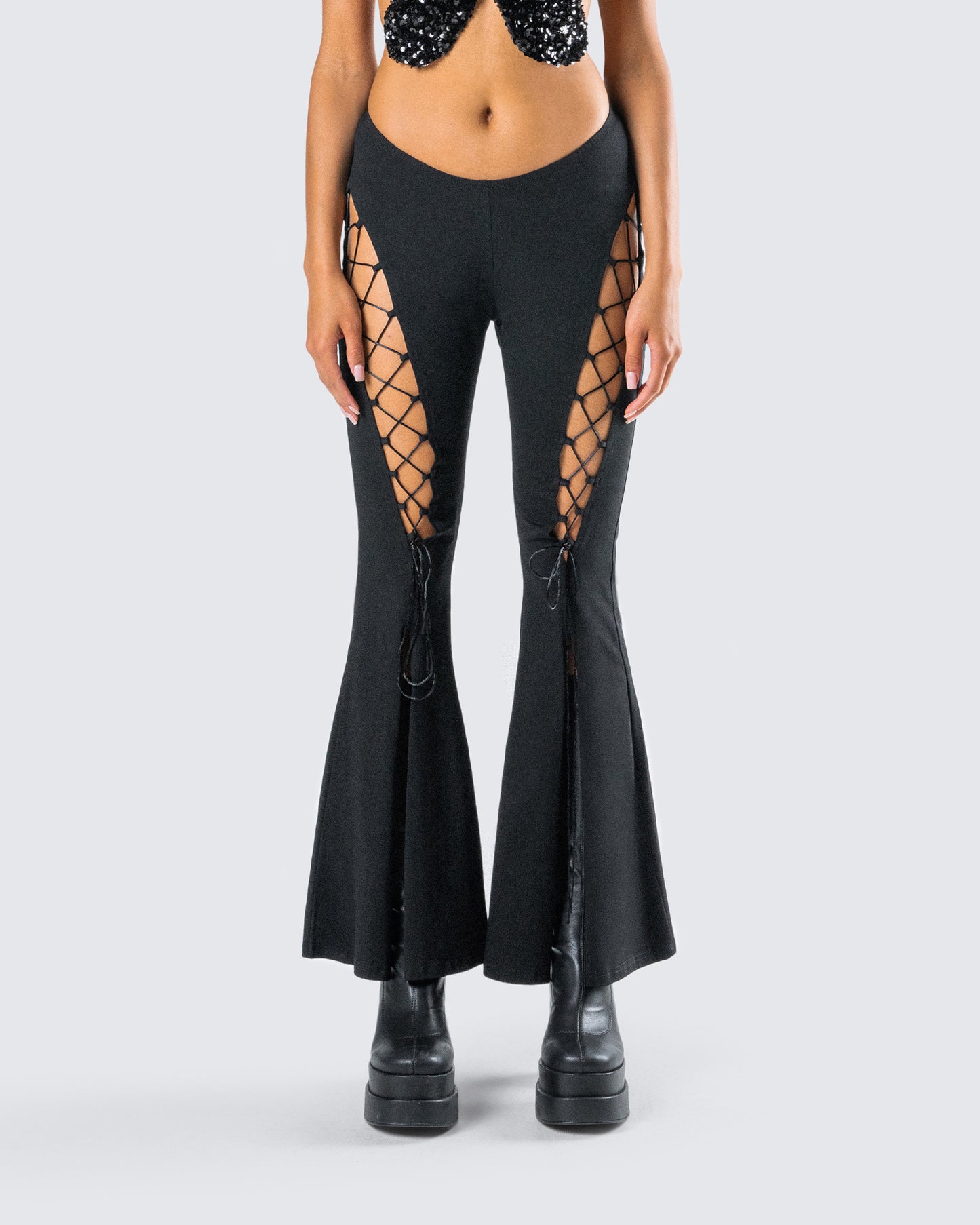 Juan Black Lace Up Flare Pant