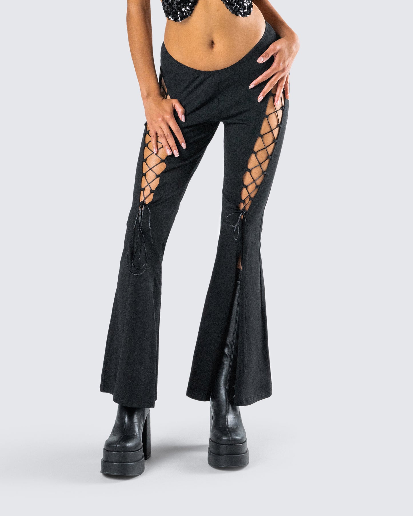 Juan Black Lace Up Flare Pant