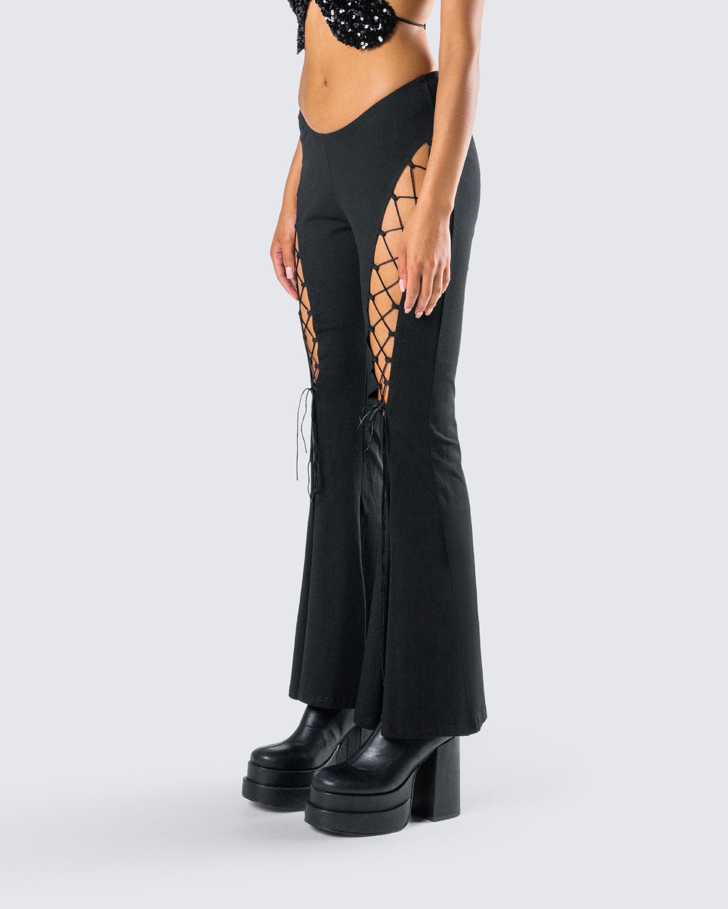 Juan Black Lace Up Flare Pant