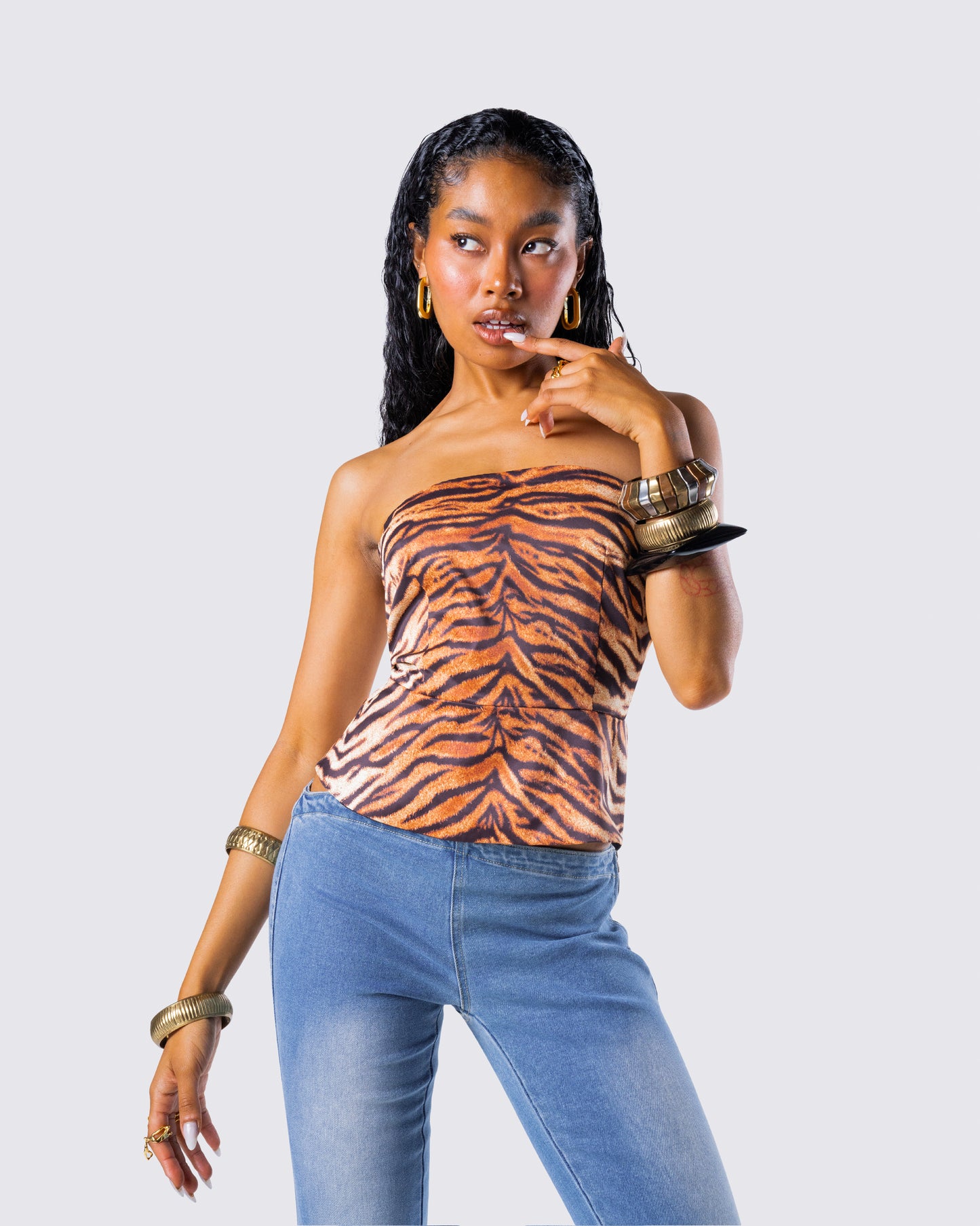 Juliana Brown Tiger Print Top