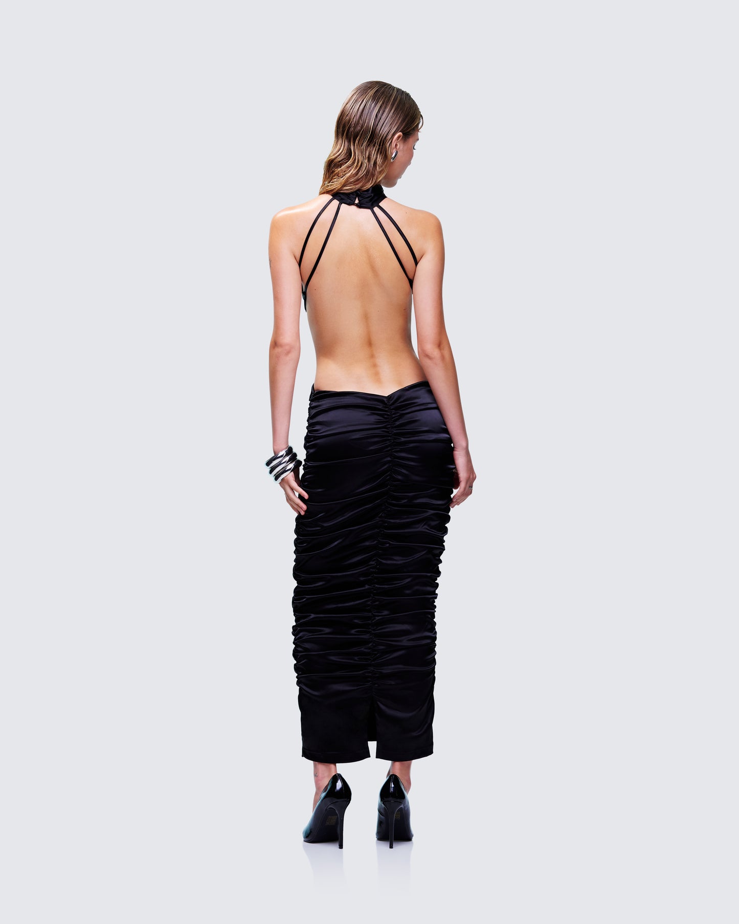 Junia Black Ruched Midi Dress
