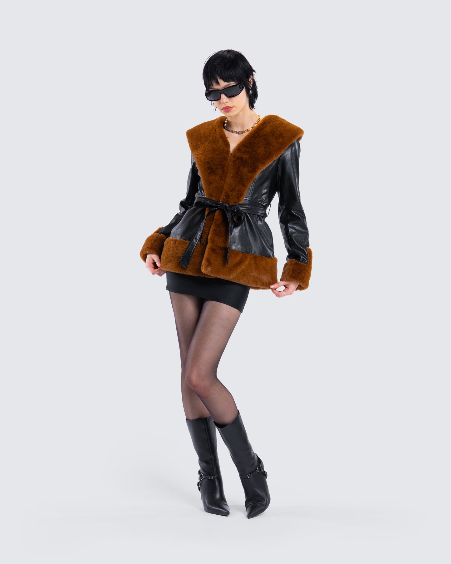 Kalilah Black Faux Leather Coat