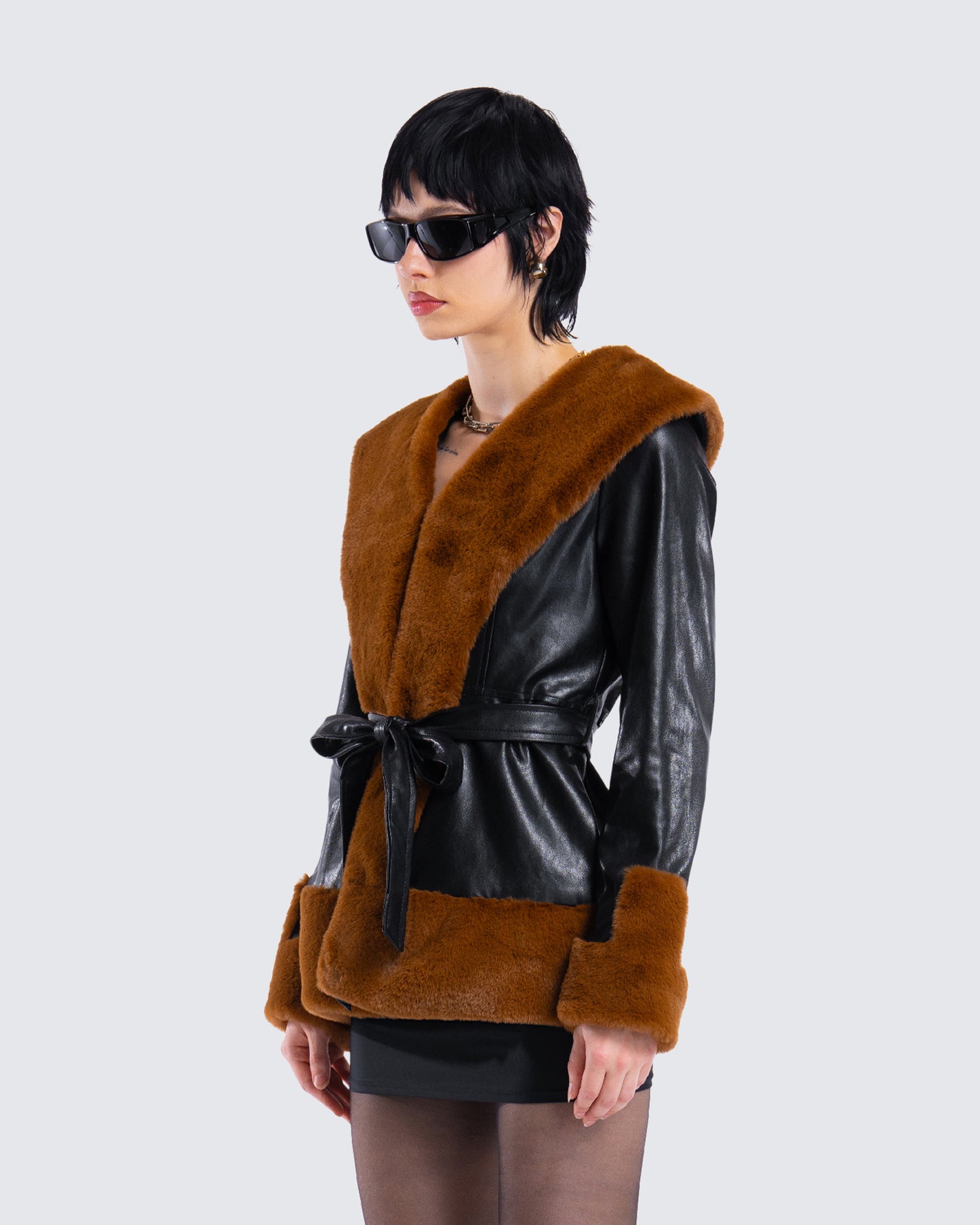 Kalilah Black Faux Leather Coat