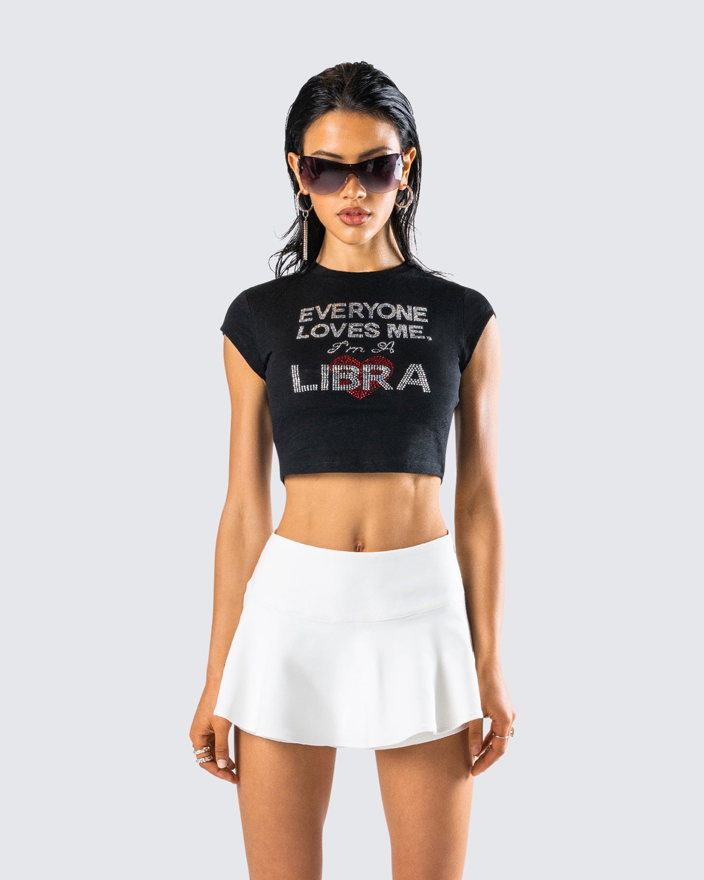 Kari Black Libra Graphic Top model front
