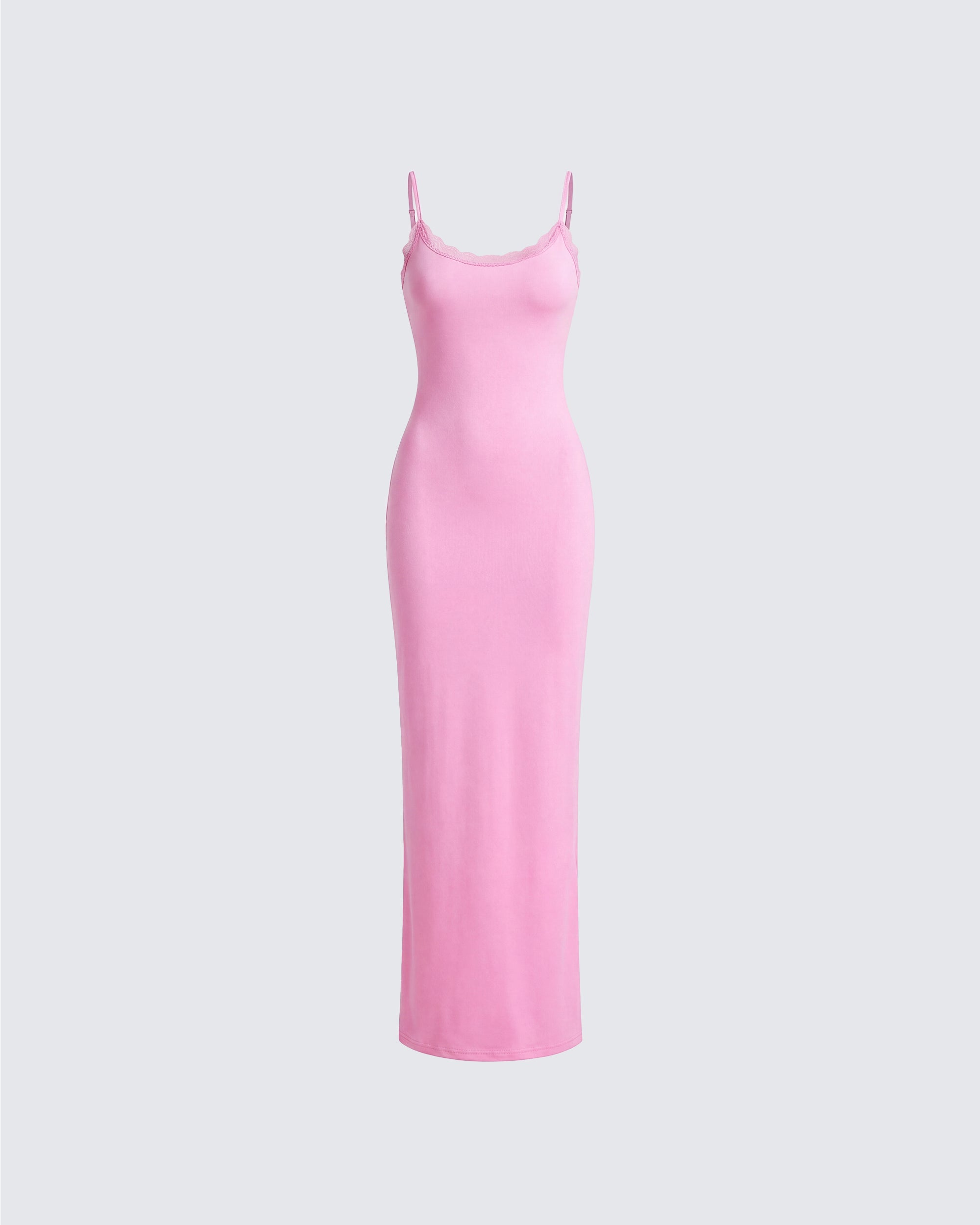 Pink Bodycon Maxi Dress - Spaghetti Strap Slinky M Pink Bodycon Maxi Dress - Spaghetti Strap Slinky M