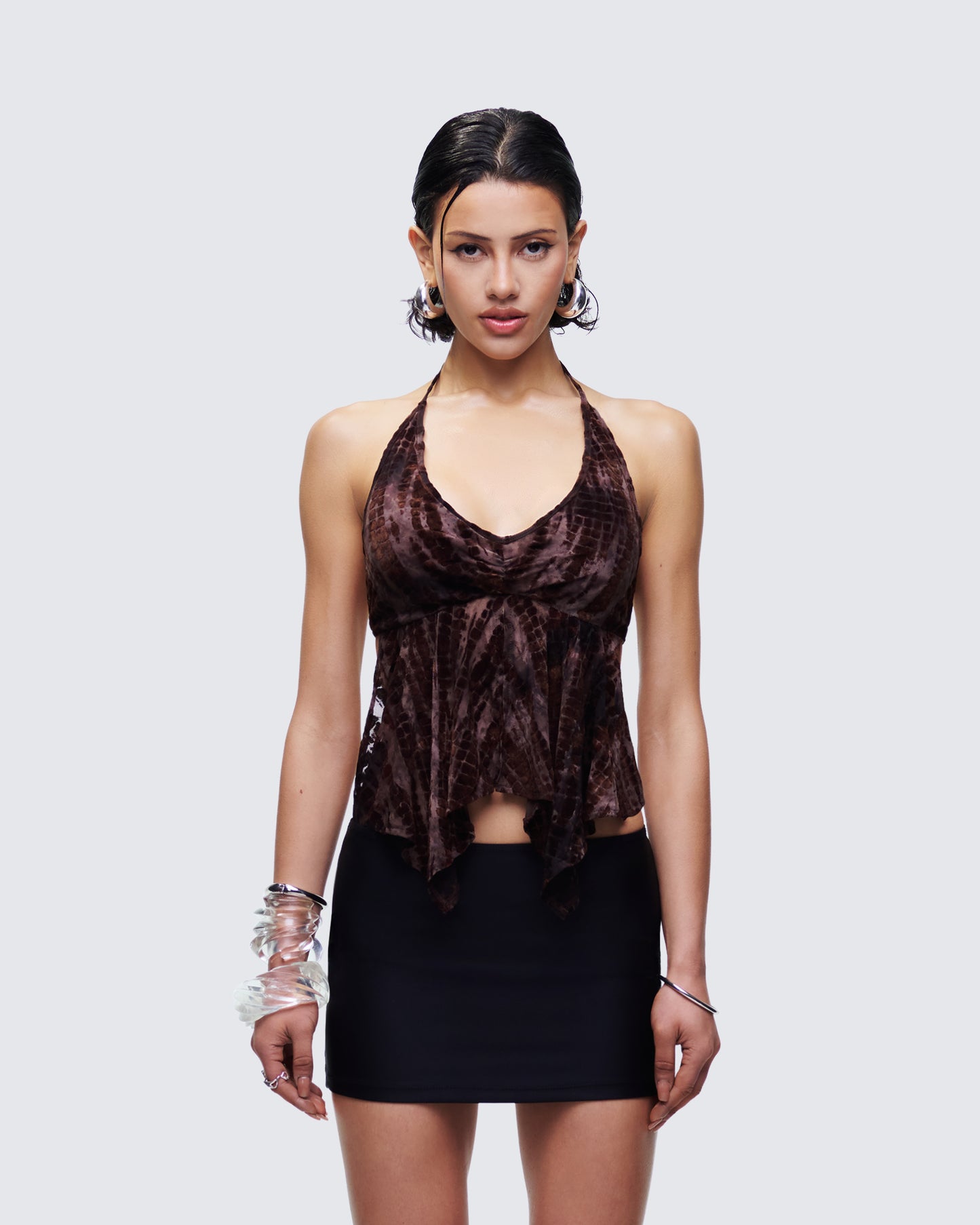 Kerensa Brown Mesh Halter Top model front
