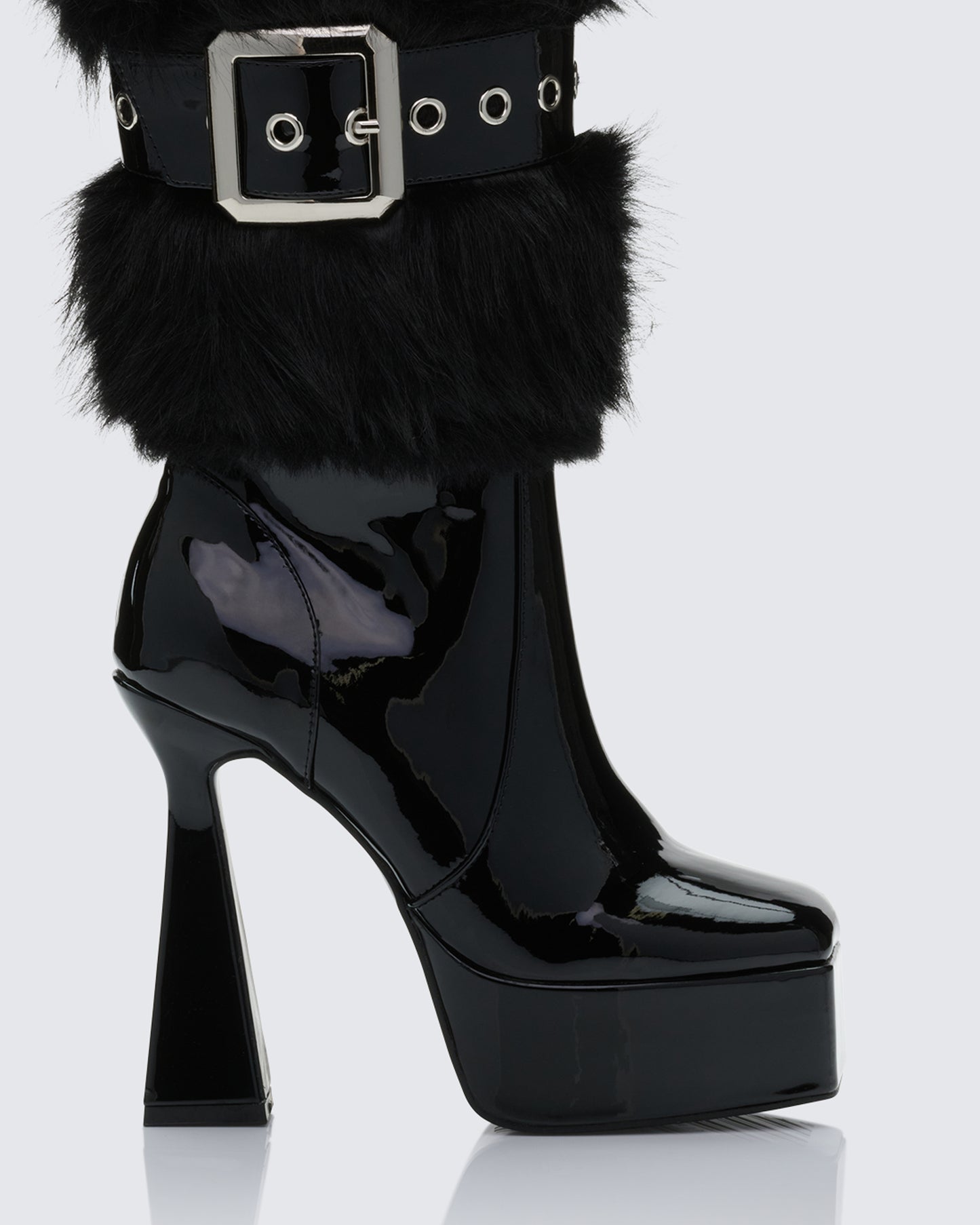 Kezia Black Fur Cuff Platform Boot