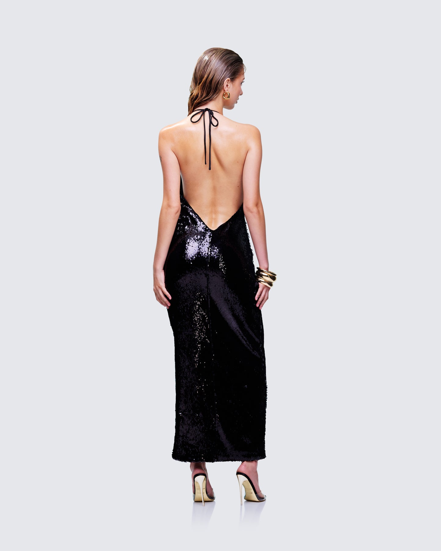Khadija Black Sequin Pencil Midi Dress