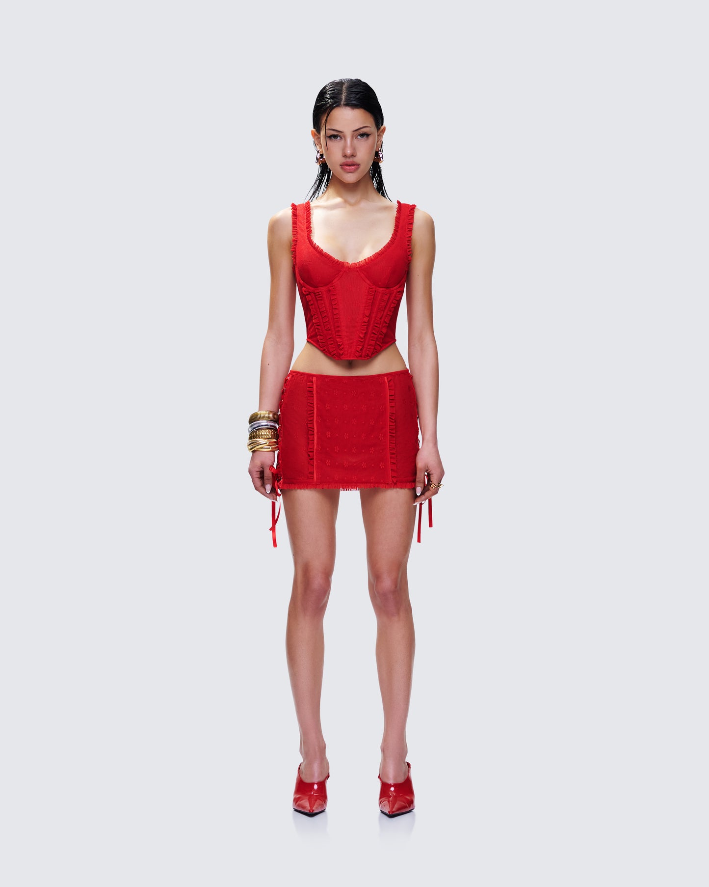 Kimona Red Ruffle Set model front
