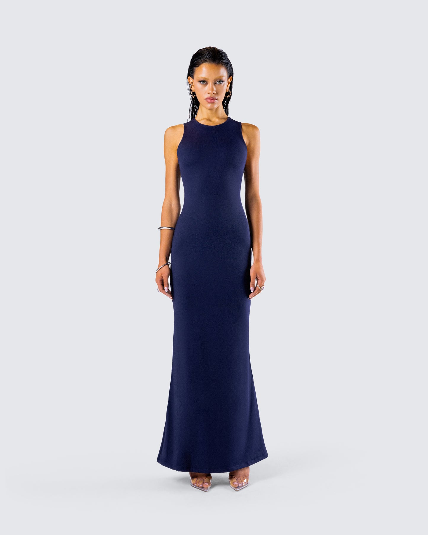 Kinny Navy Butterfly Print Maxi Dress model front