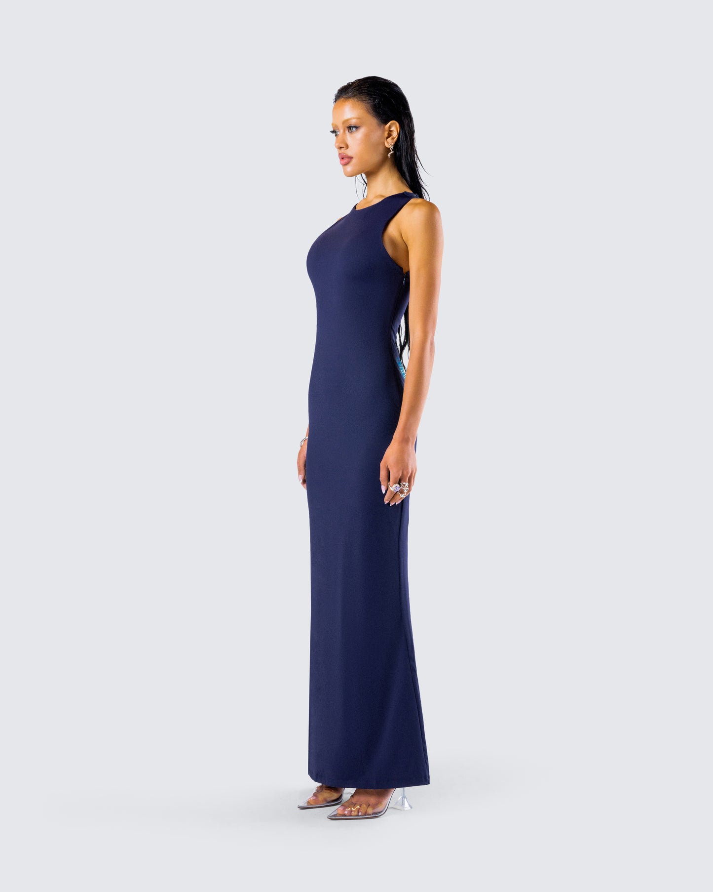 Kinny Navy Butterfly Print Maxi Dress