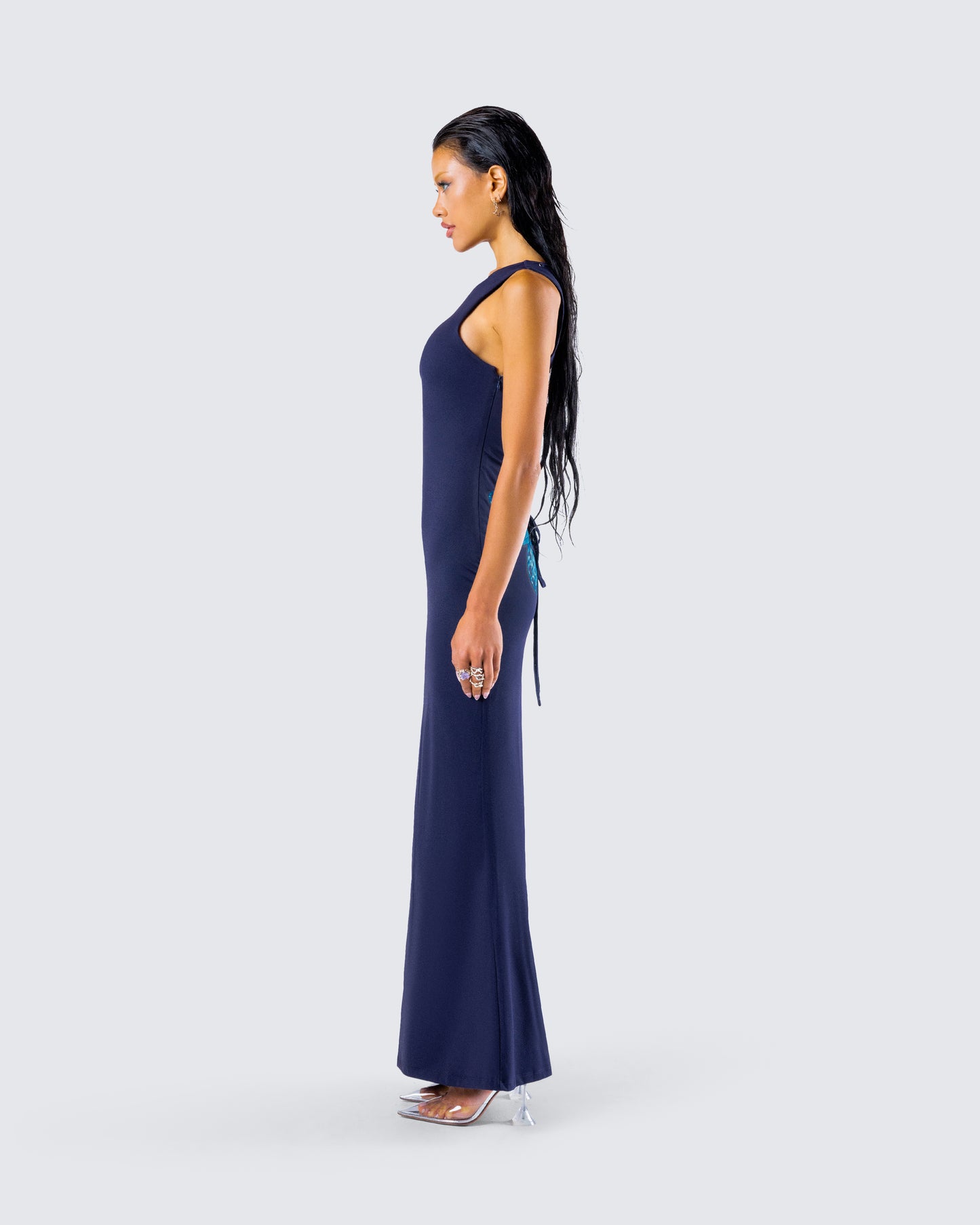 Kinny Navy Butterfly Print Maxi Dress